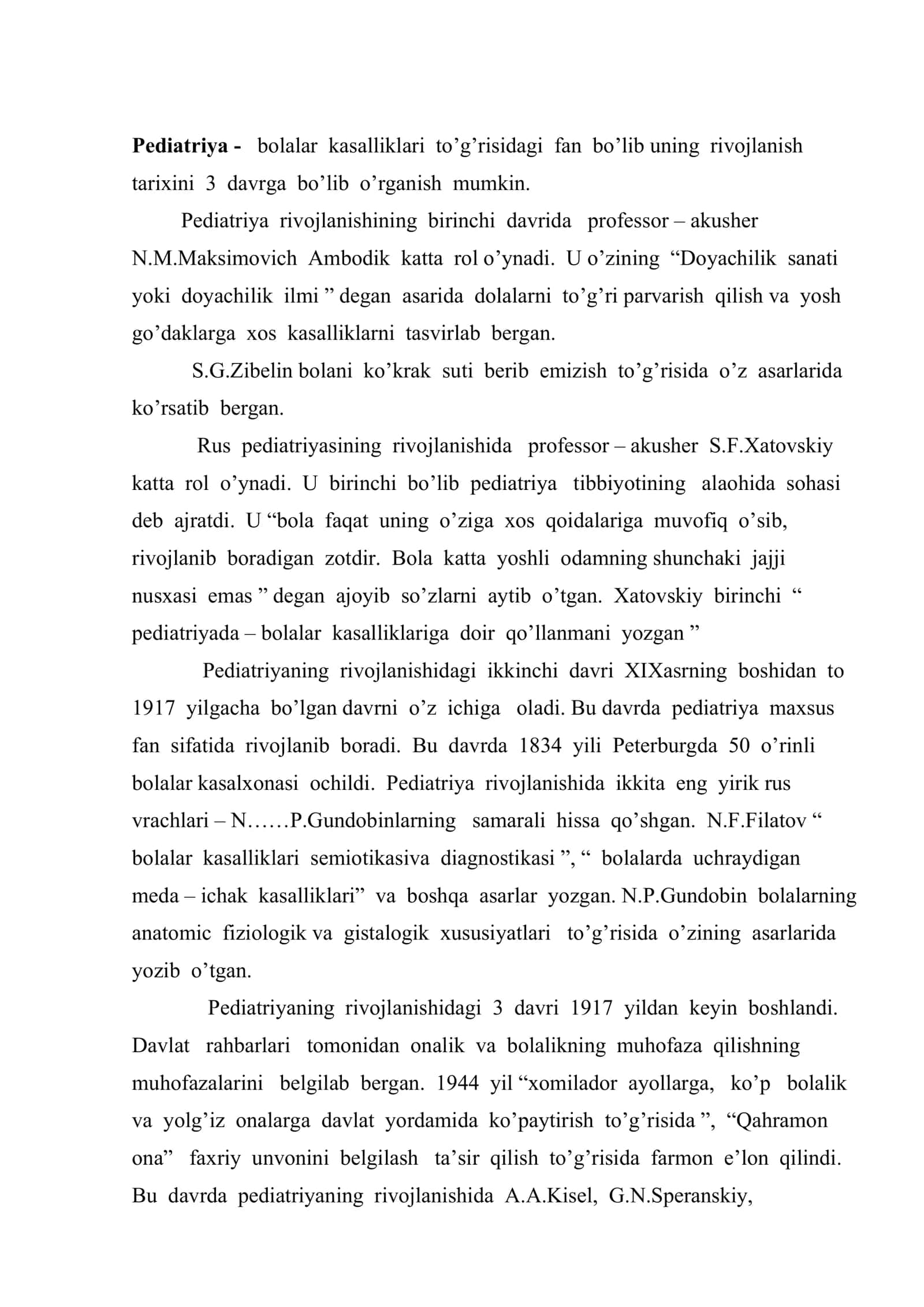 Pediatriya va bolalar gigiyenasi fanining maqsad va vazifalari 2
