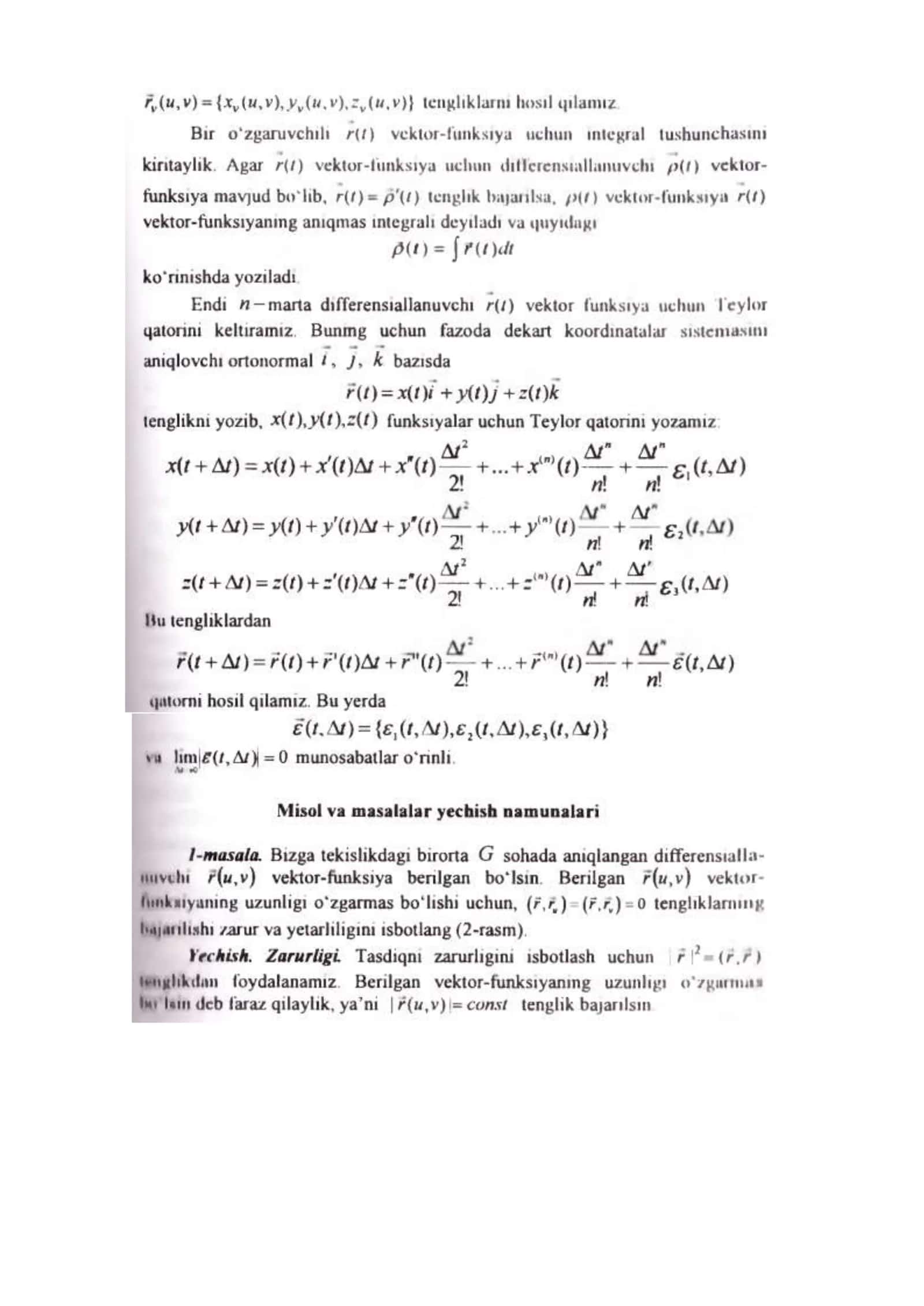 Vektor funksiyani differensiallash va integrallash 2