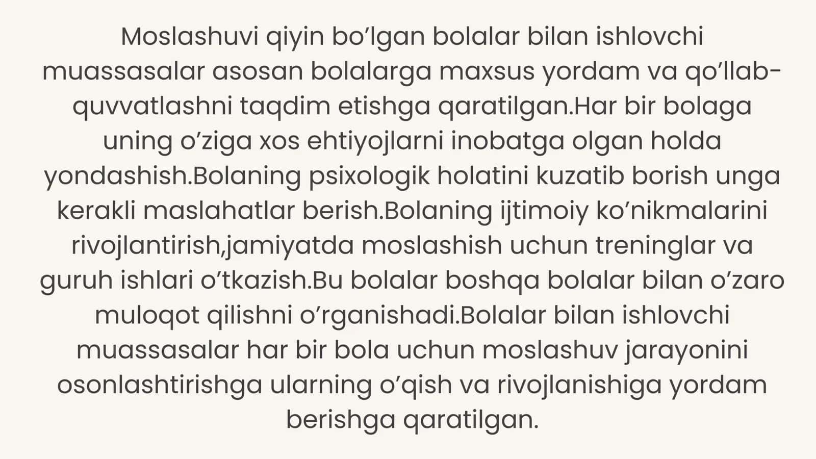MOSLASHUVI QIYIN BO’LGAN BOLALAR BILAN ISHLOVCHI MUASSASALARNING VAZIFALARI 2