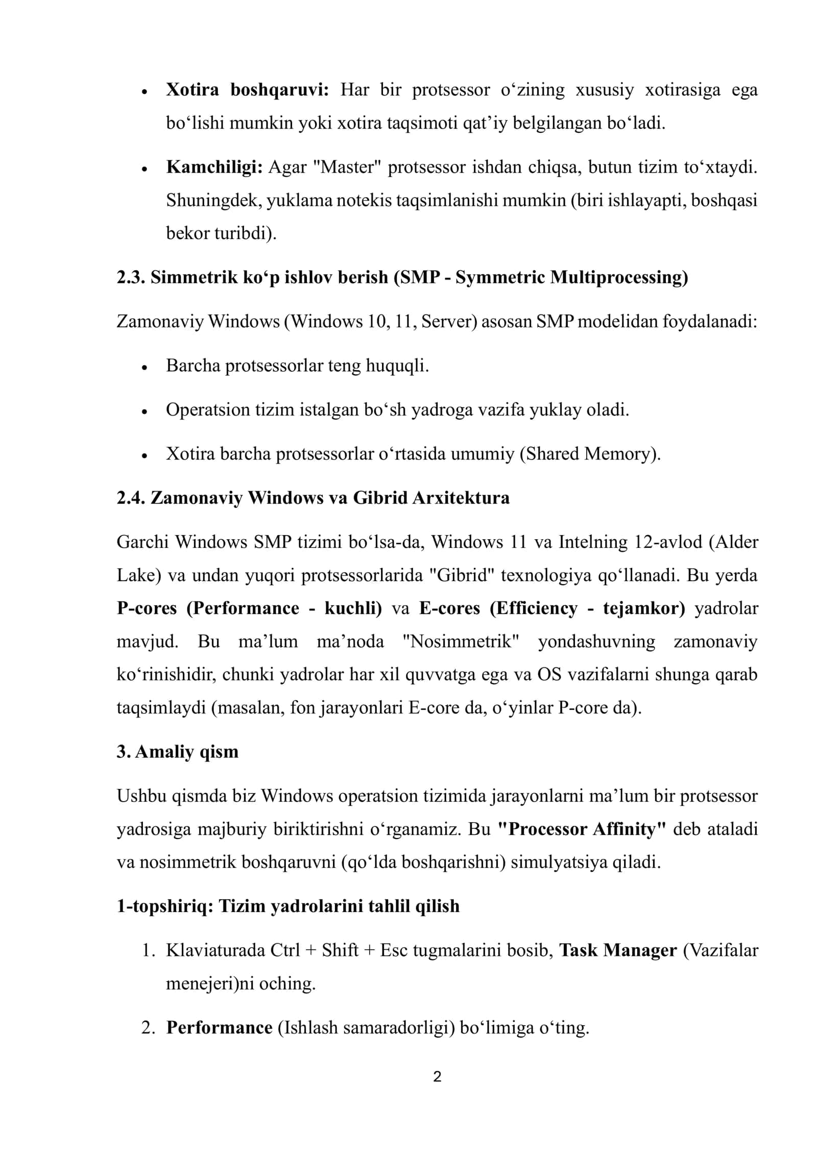 Windowsda nosimmetrik ko‘p ishlov berish 2