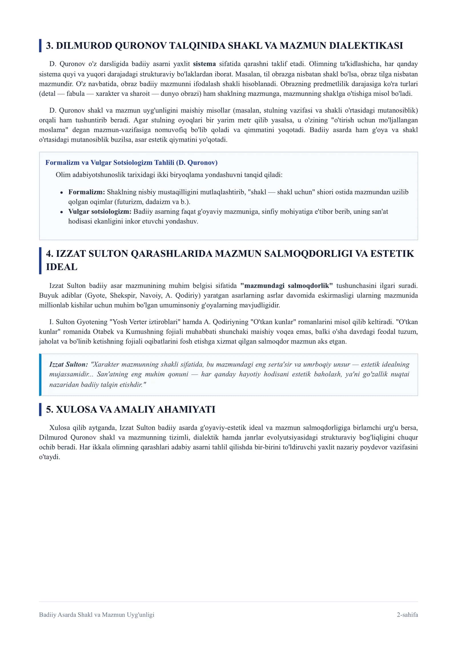 Quronov va Sultonning Badiiy Asarda Shakl va Mazmun Uyg'unligi 2
