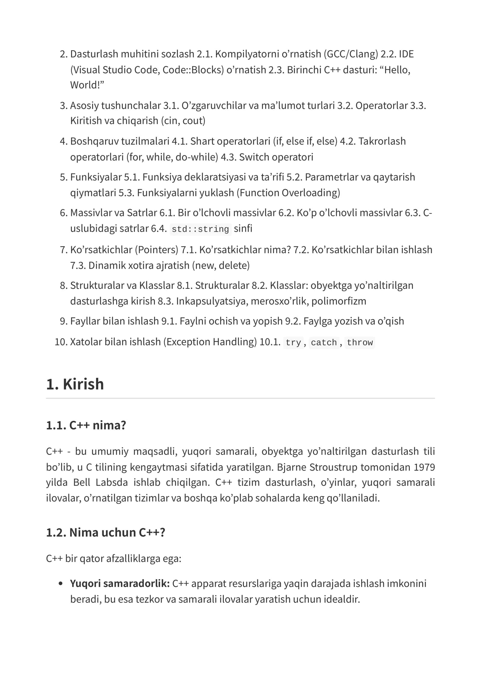 C++ Dasturlash Qo‘llanmasi 2