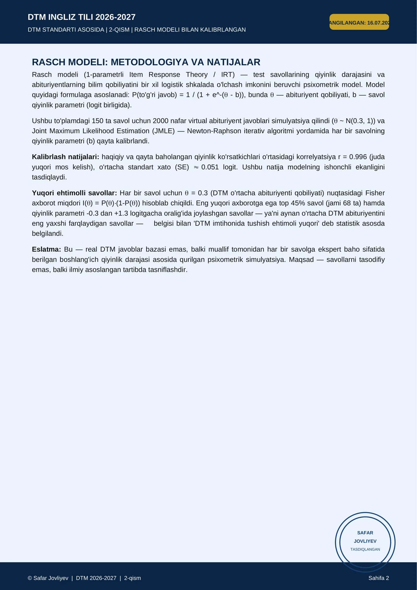 DTM INGLIZ TILI 2026-2027 2