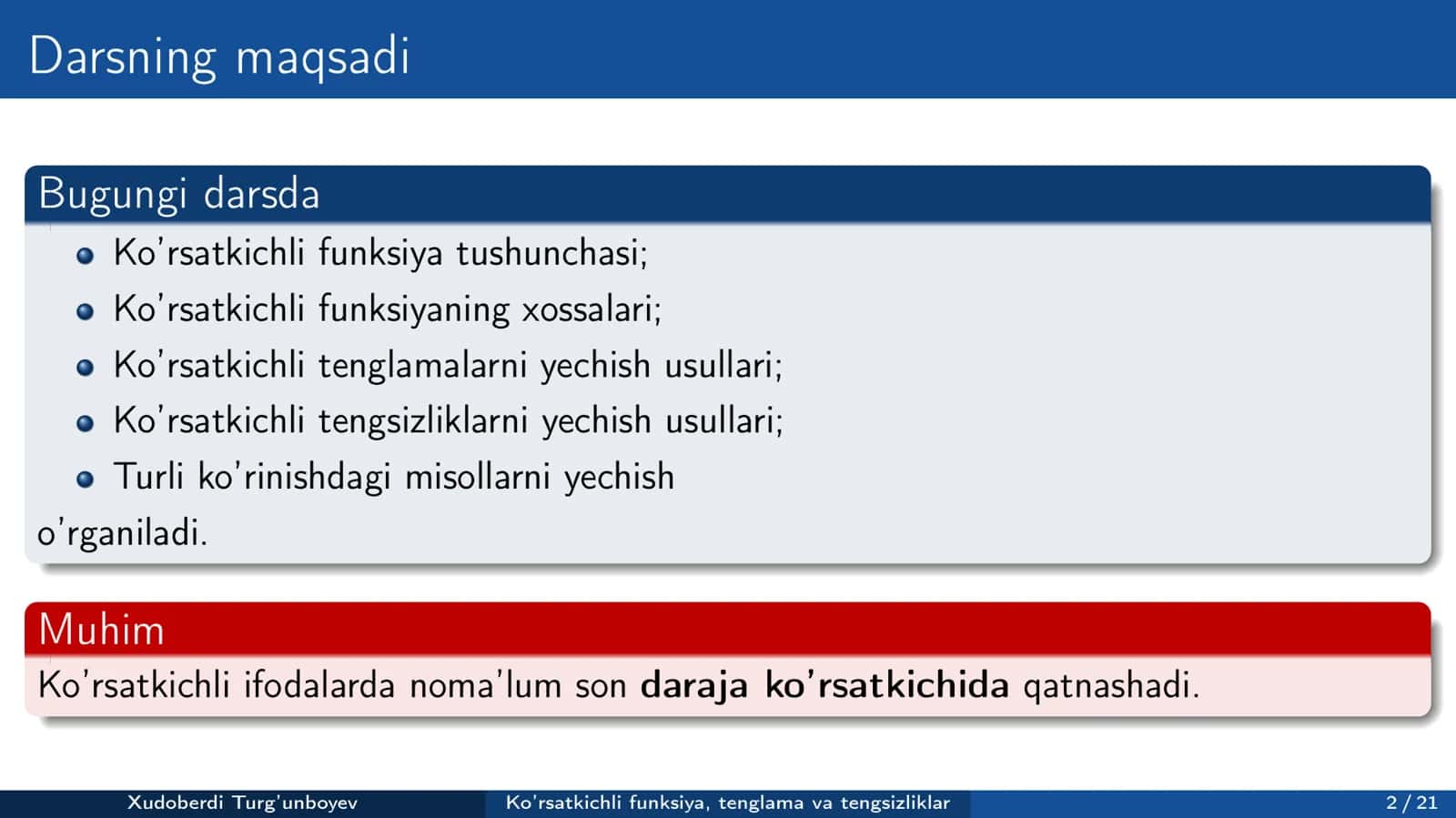 Ko'rsatkichli funksiya, tenglama va tengsizliklar 2