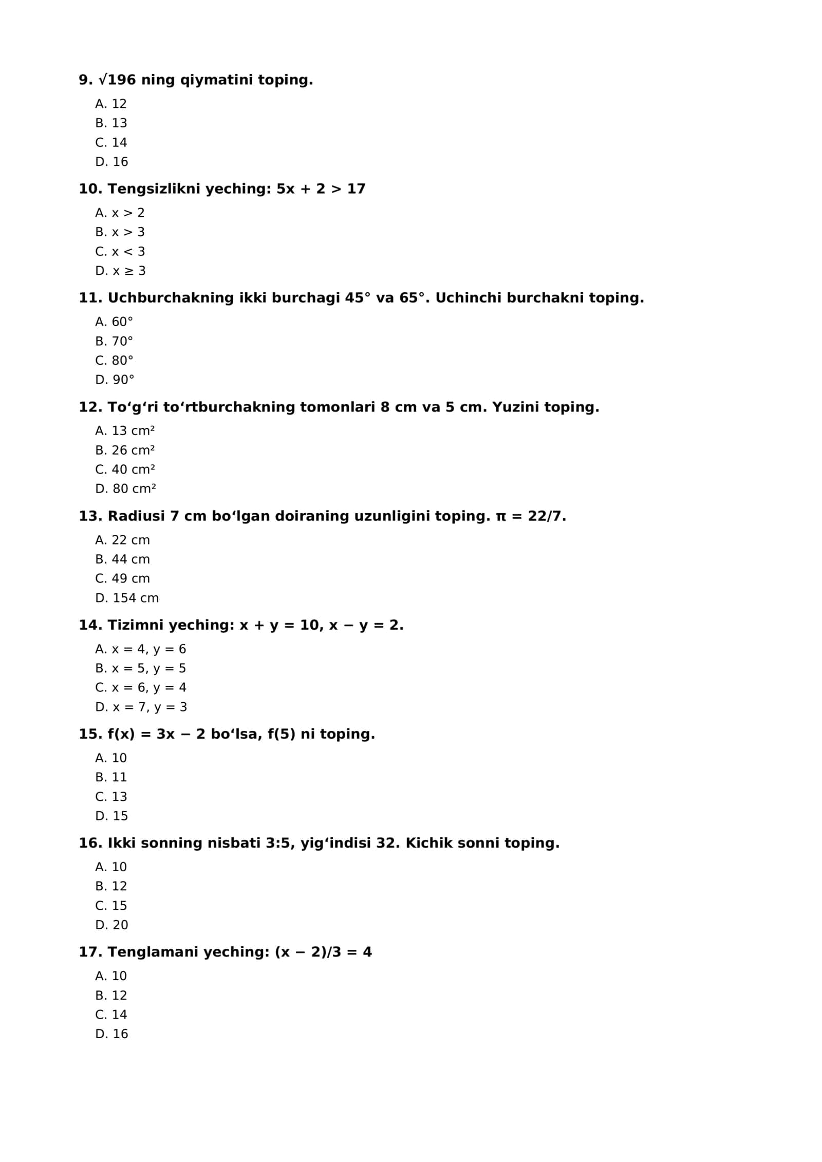 MATEMATIKA FANIDAN TEST 2