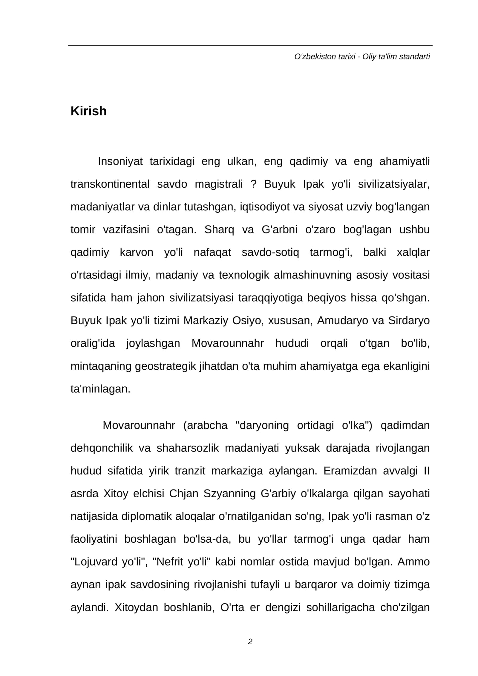 MUSTAQIL ISH: Buyuk Ipak yo'lining 2