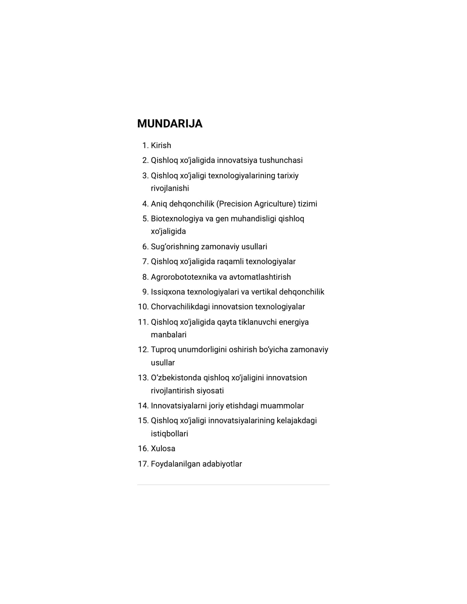Referat qishloq xoʻjaligi innovatsiyaleri 2