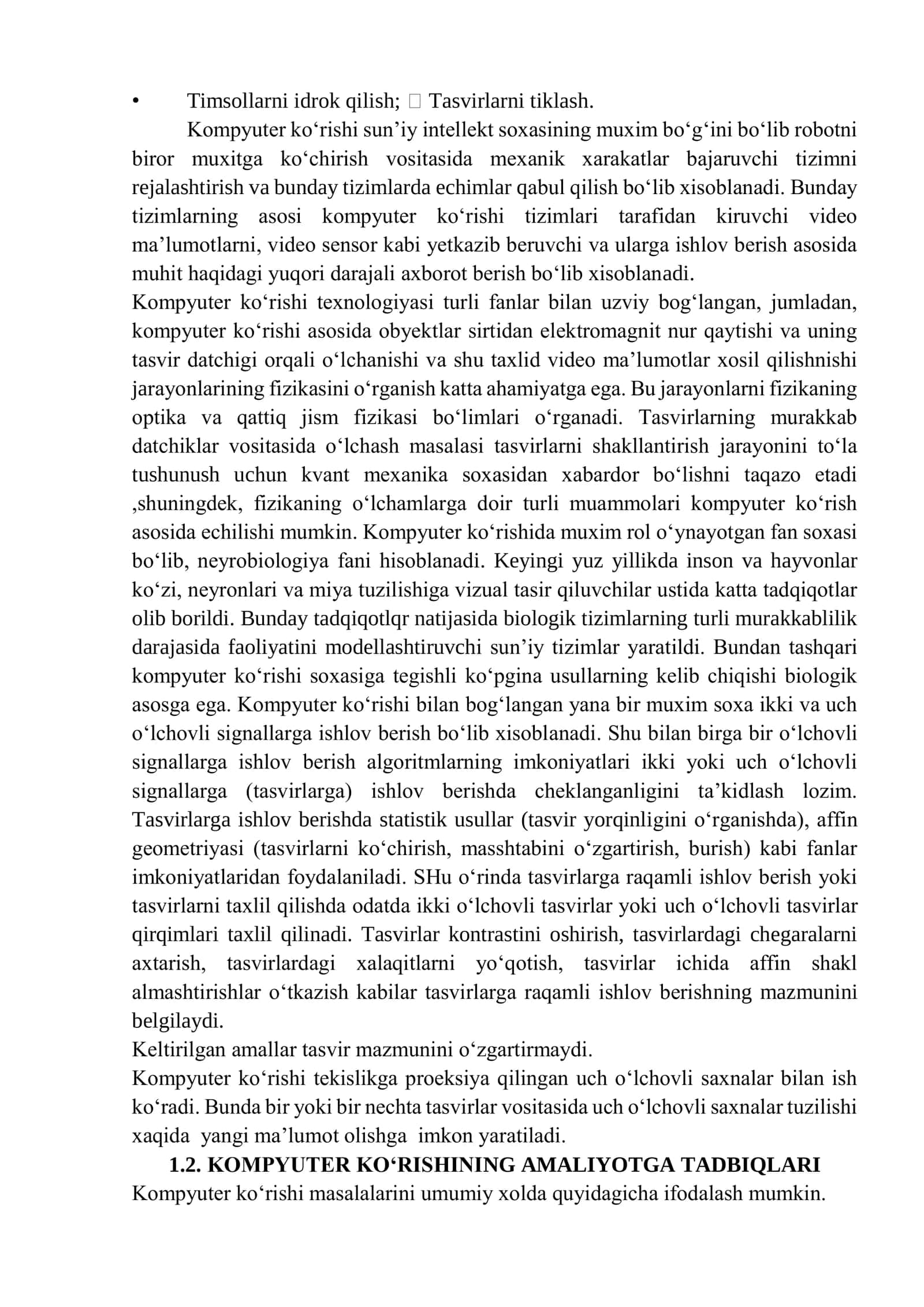 Kompyuter ko‘rishining rivojlanishi maruza 2