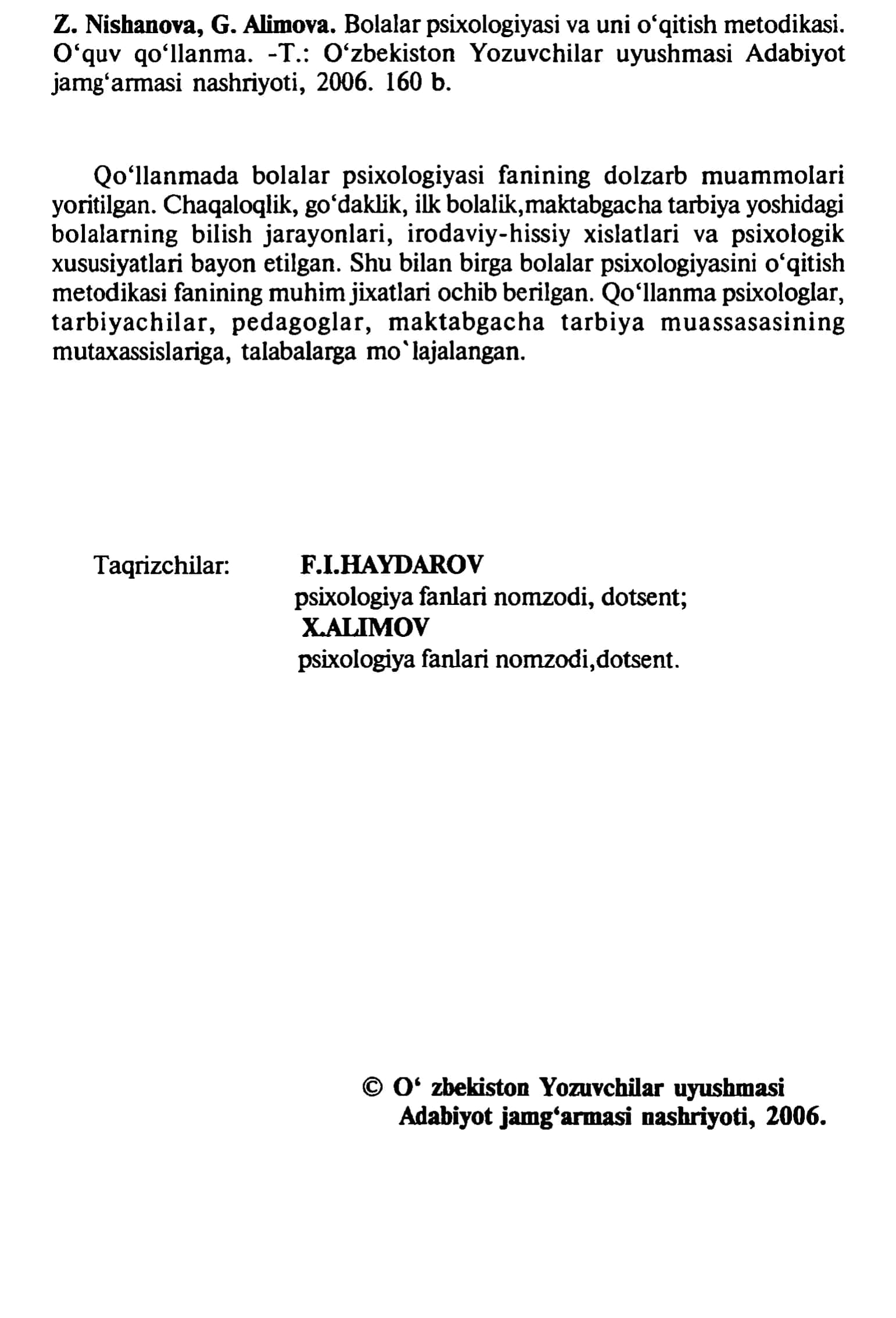Bolalar psixologiyasi va uni o‘qitish metodikasi 2