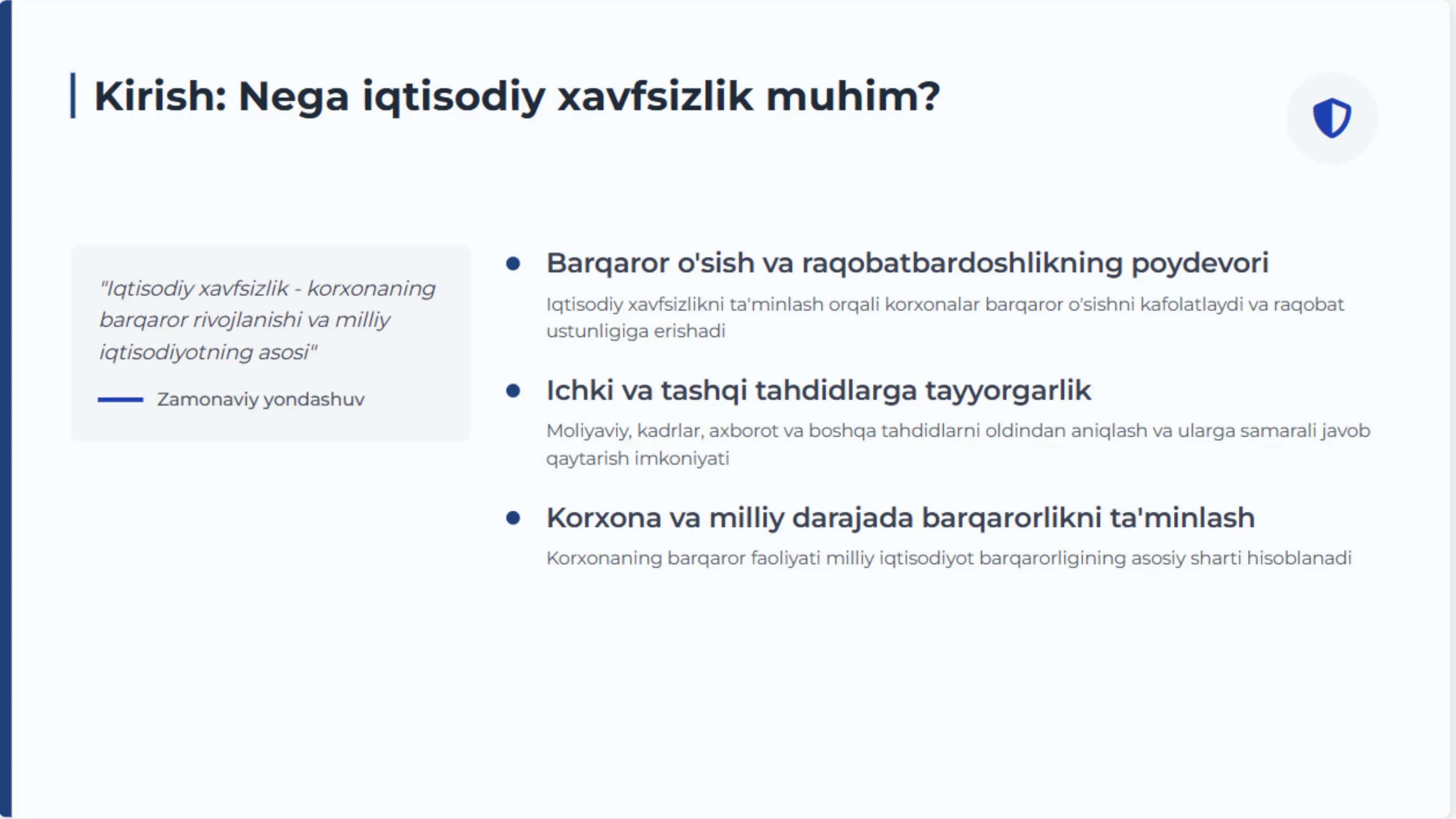Iqtisodiy xavfsizlikka tahdidlar va Korxonaning iqtisodiy xavfsizligini ta'minlash 2