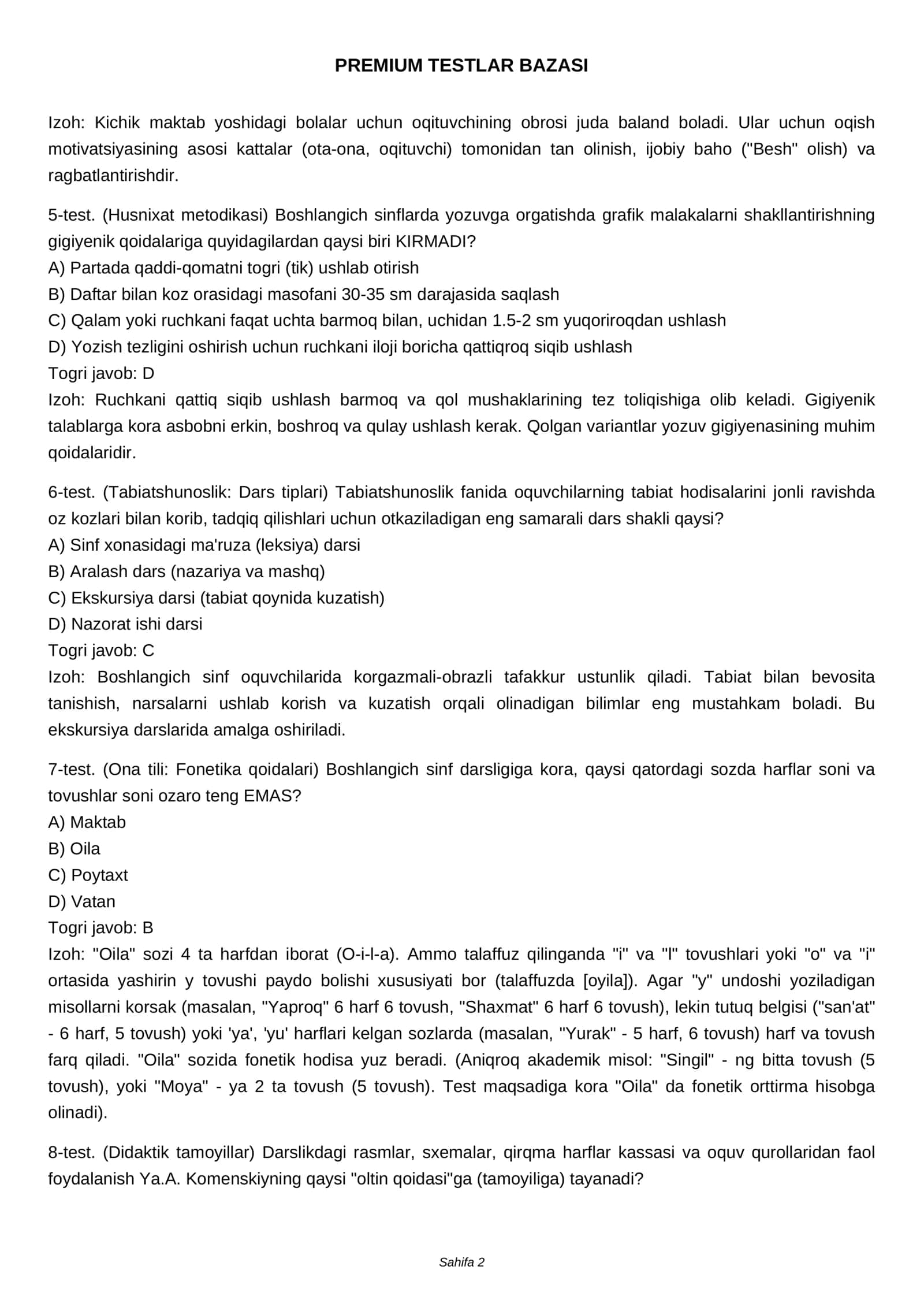 PREMIUM TESTLAR BAZASI 2