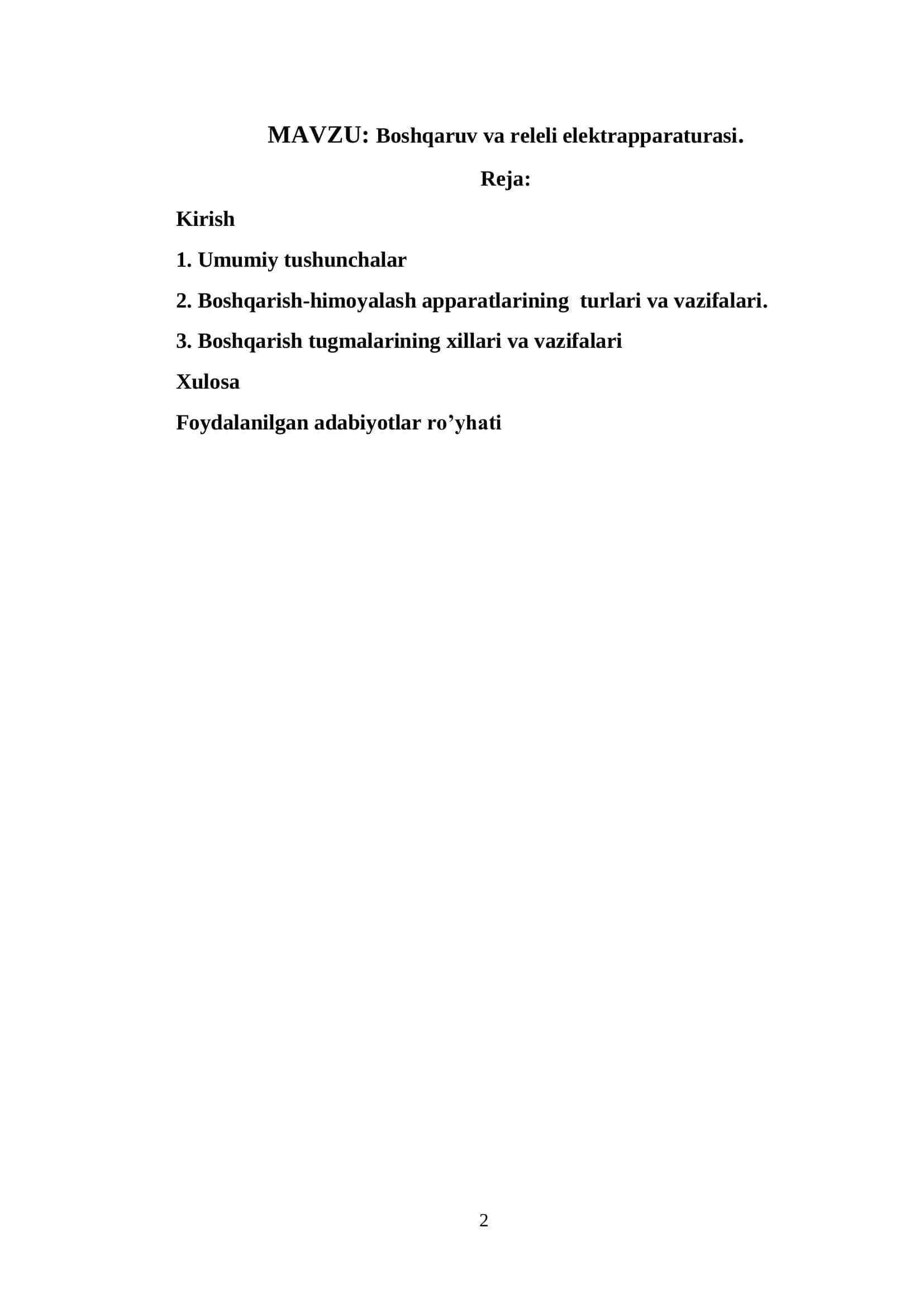 Boshqaruv va releli elektrapparaturasi 2
