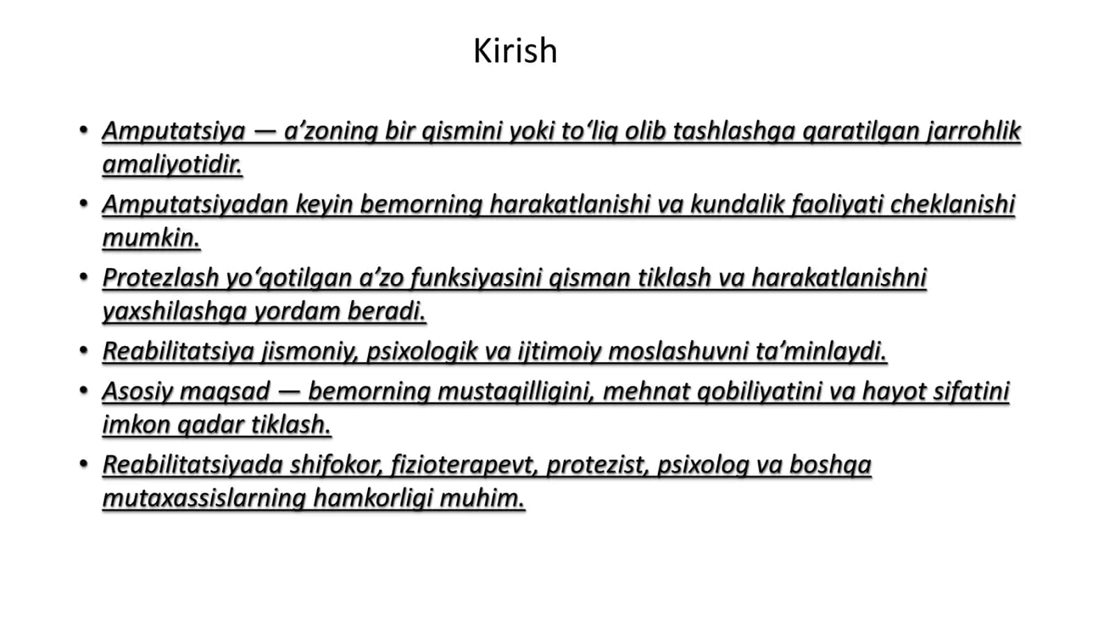 Amputatsiya, protezlash ishlari va nogironlar reabilitatsiyasi 2