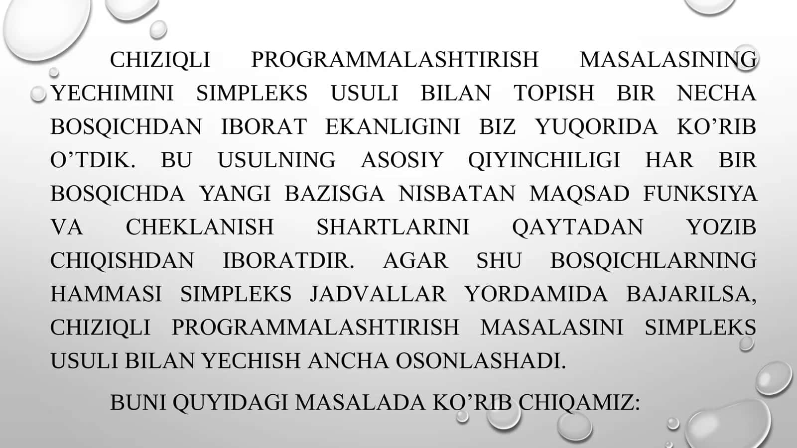 IQTISODIY TIZIMLARDAGI HISOBLASH MASALALARI CHIZIQLI DASTURLASH MASALALARI. JARAYONLARNING CHIZIQLI MODELLARINI TUZISH 2