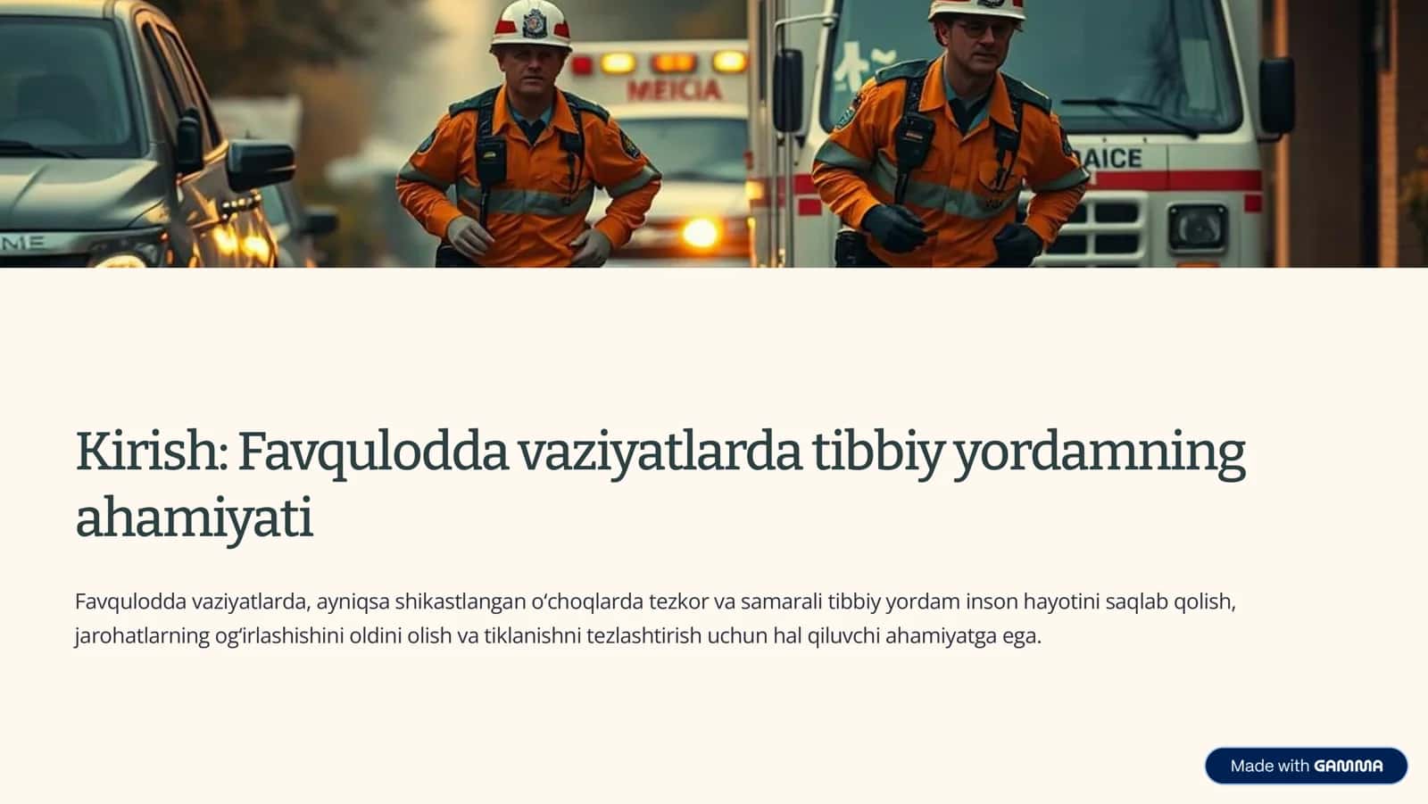 Birinchi tibbiy yordam va shifokor yordamini tashkil qilish 2