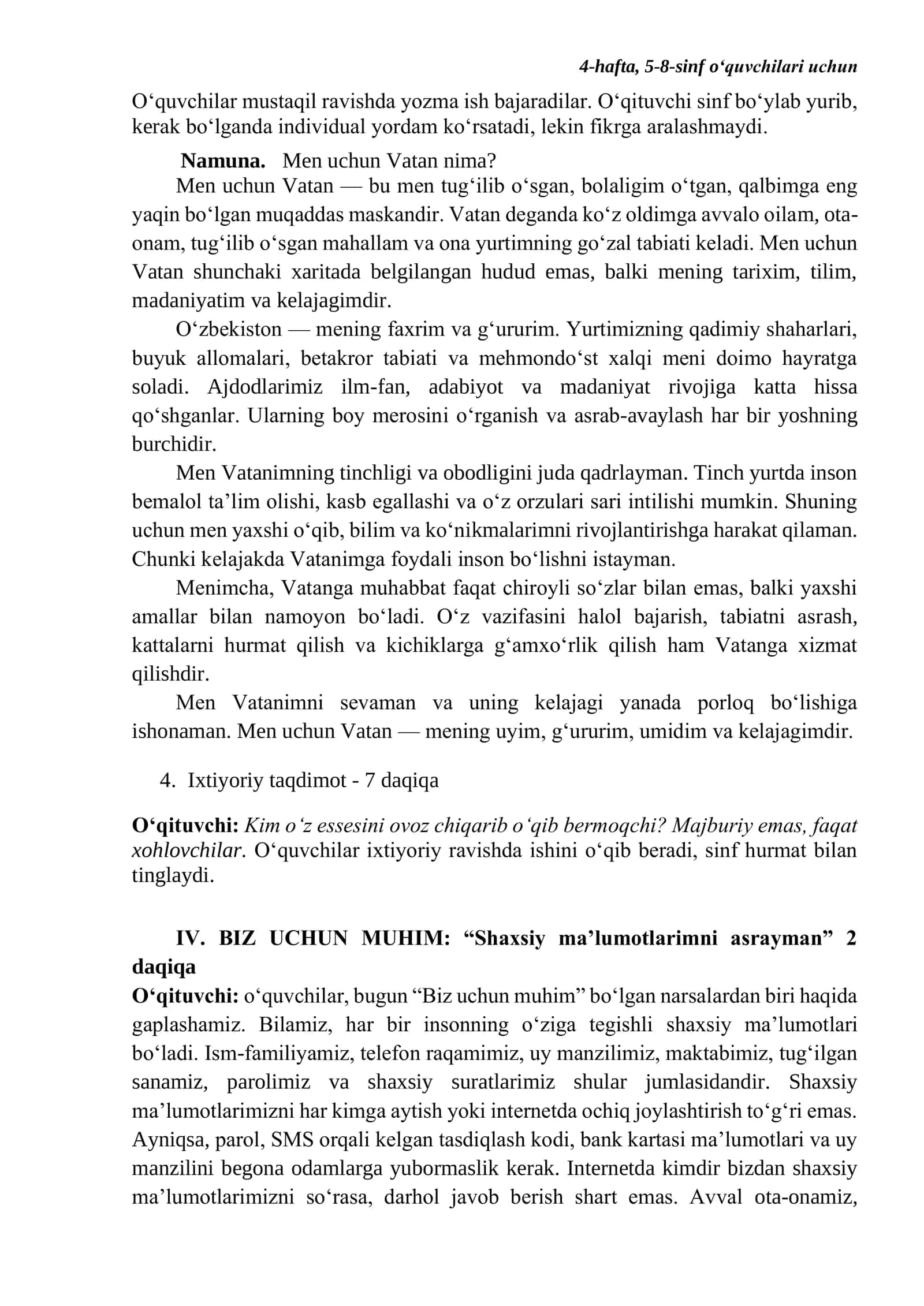 "Men uchun Vatan nima?" mavzusida esse yozish 2