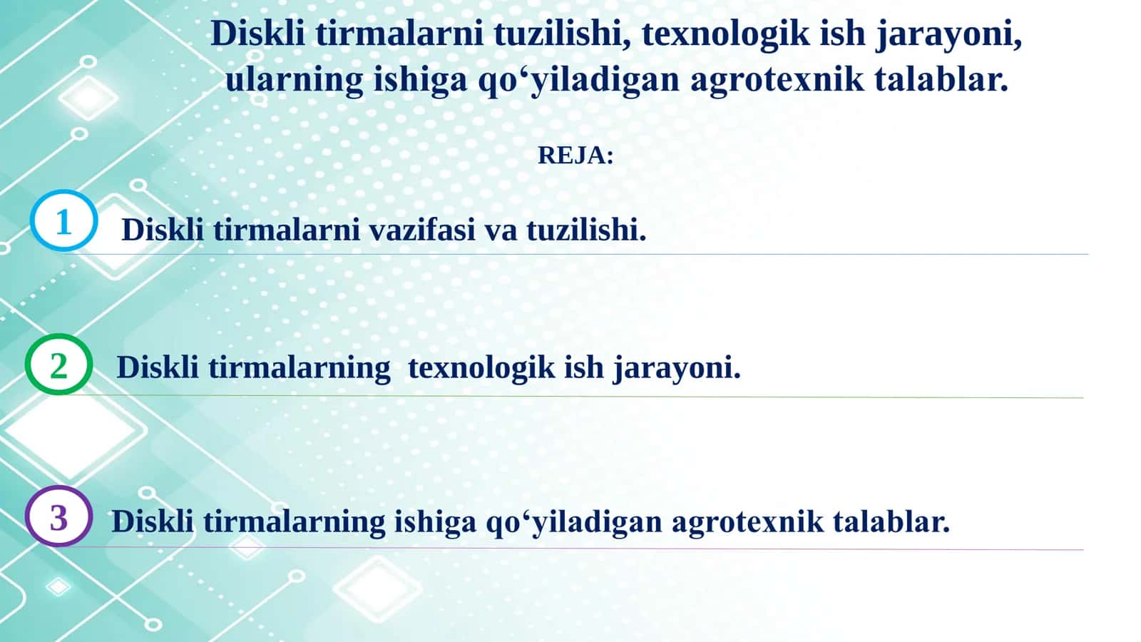 Diskli tirmalarni tuzilishi, texnologik ish jarayoni, ularning ishiga qo‘yiladigan agrotexnik talablar 2