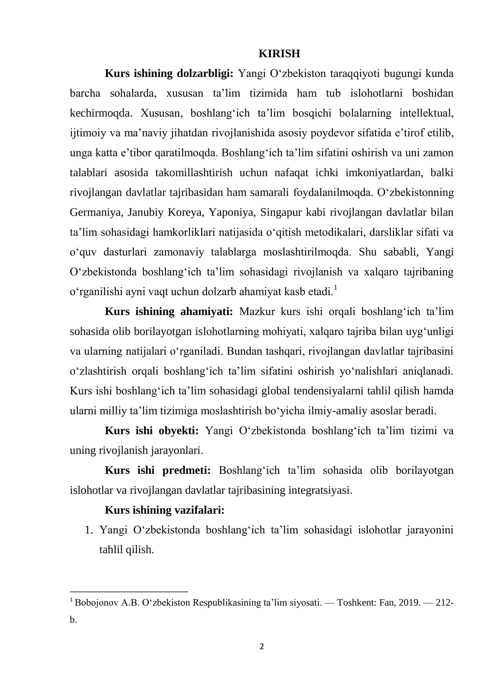 YANGI OʻZBEKISTONNING BOSHLANGʻICH TA'LIM BORASIDAGI RIVOJLANGAN DAVLATLAR BILAN HAMKORLIKLARI 2