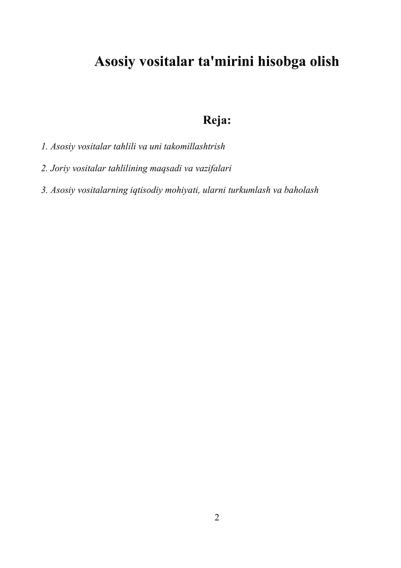 Asosiy vositalar ta'mirini hisobga olish 2