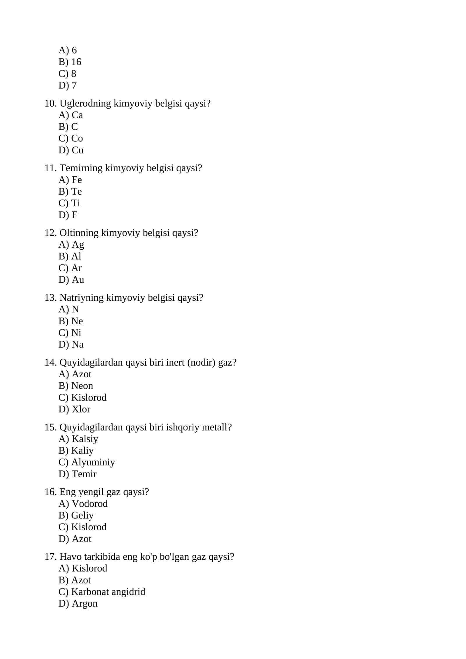 Yakuniy nazorat testi 2