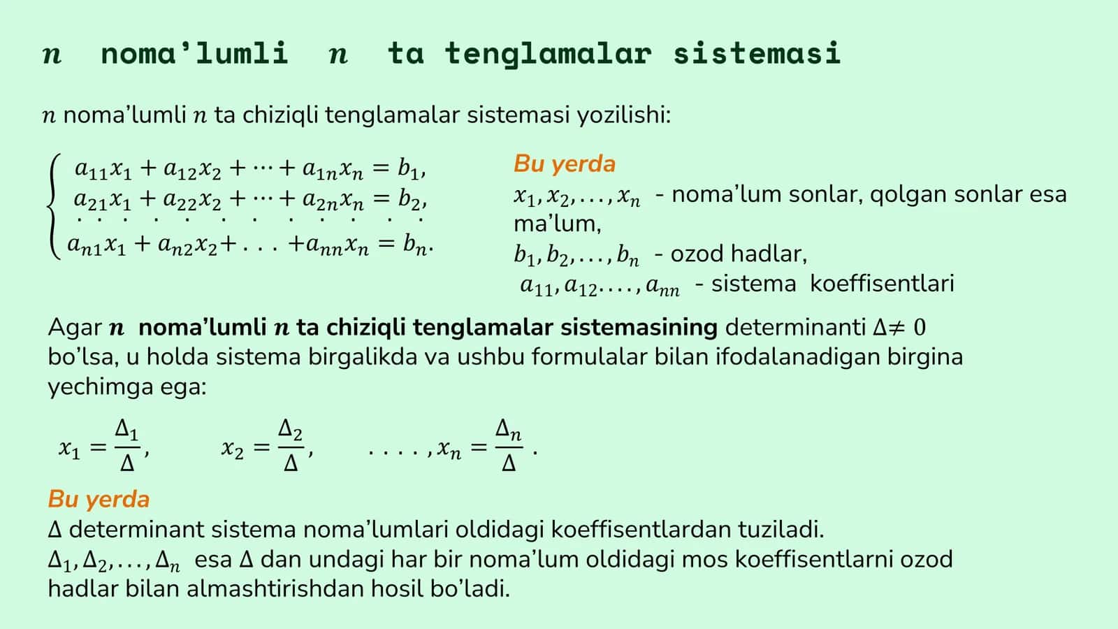 Chiziqli tenglamalar sistemasi. Gauss usuli 2
