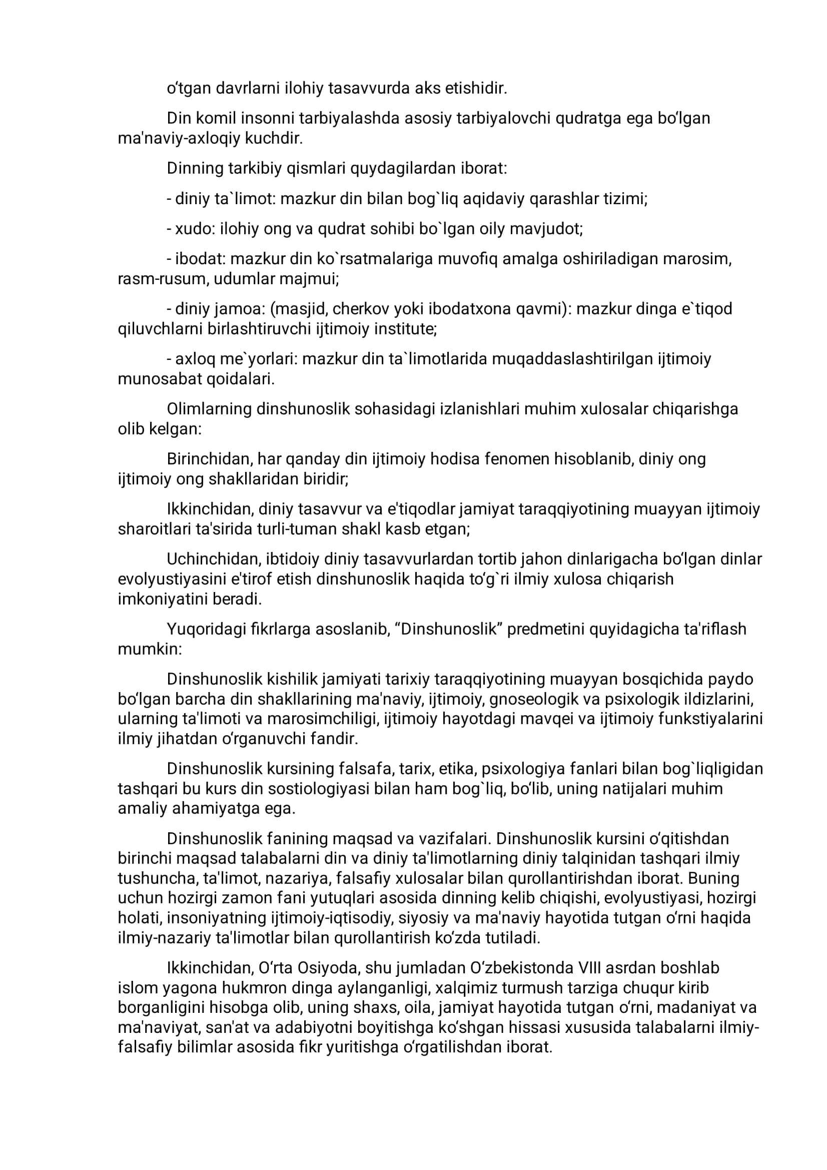 Dinshunoslikning fanining, predmeti, funksiyalari, kategoriyalari 2