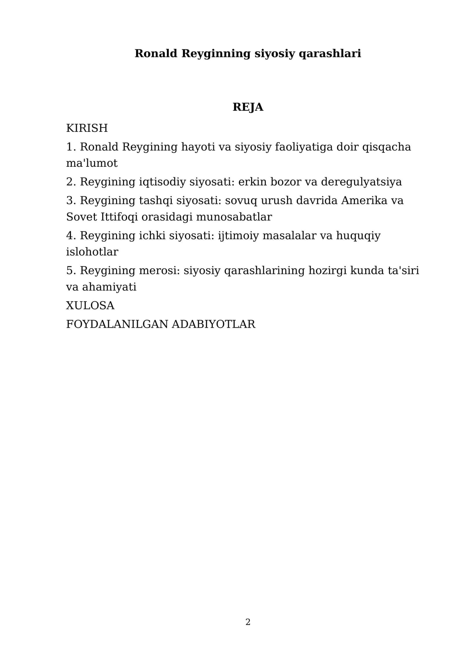 Ronald Reyginning siyosiy qarashlari 2