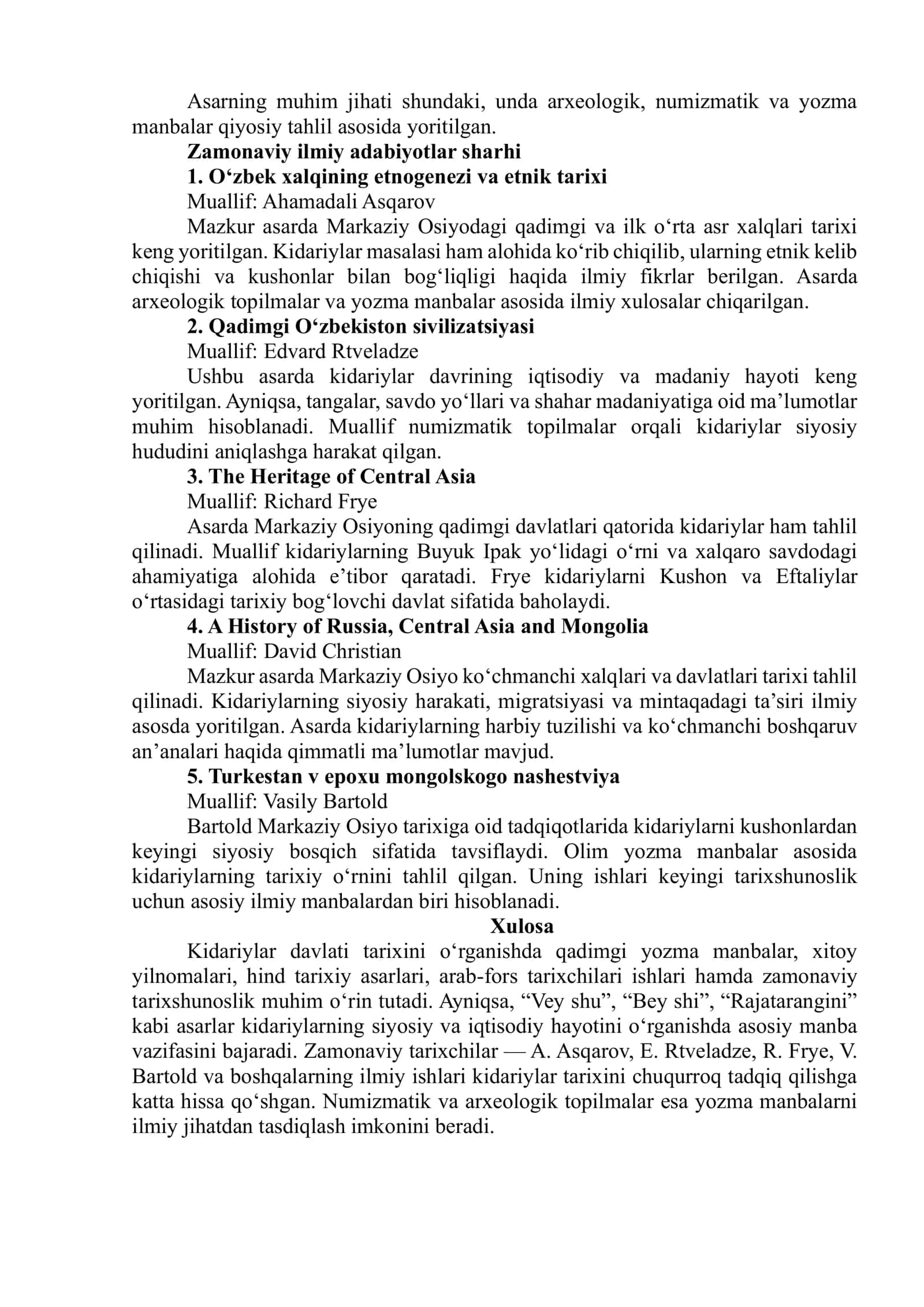 Kidariylar davlati mavzusiga oid manbalar tahlili va adabiyotlar sharhi 2