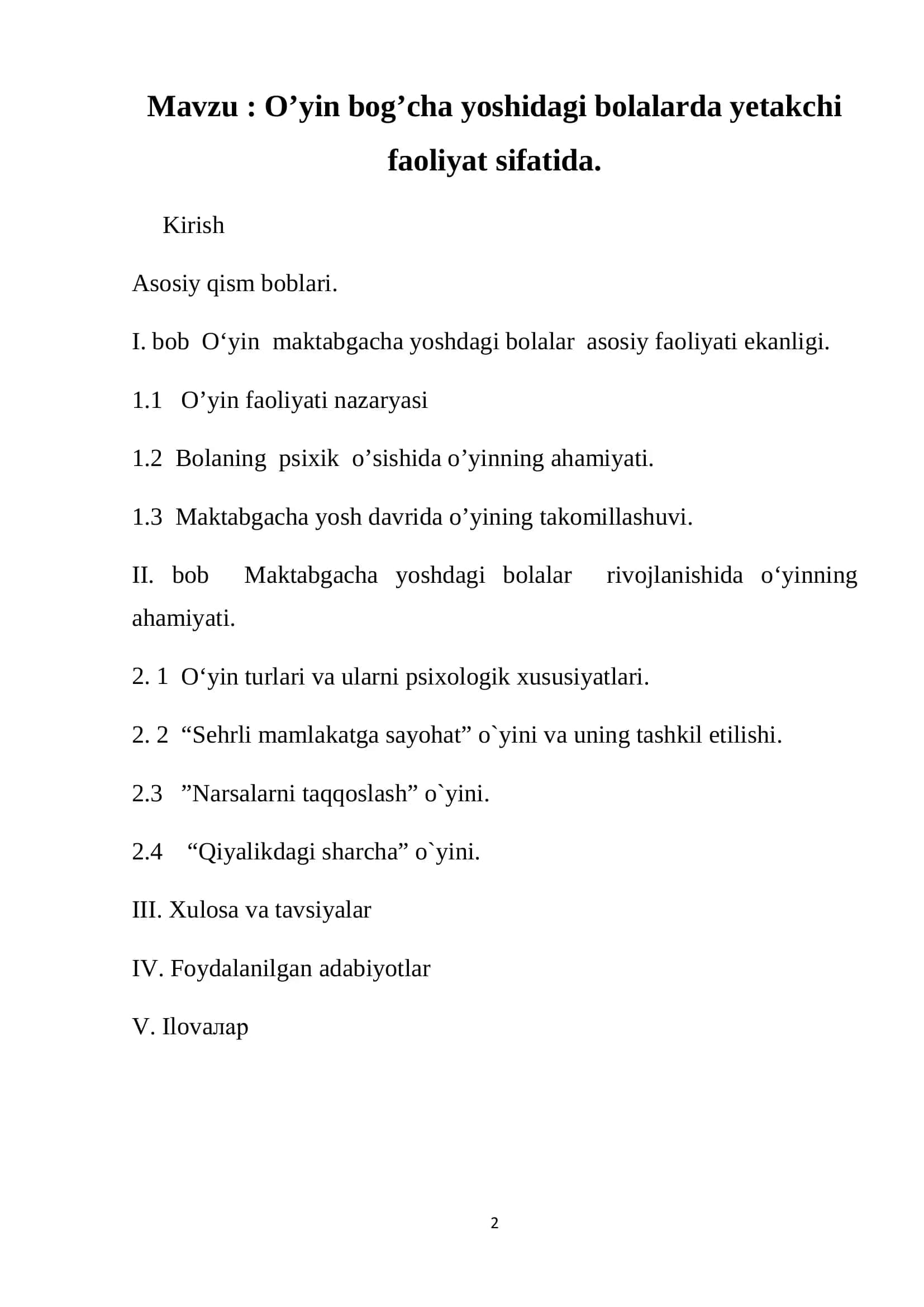O’yin bog’cha yoshidagi bolalarda yetakchi faoliyat sifatida 2