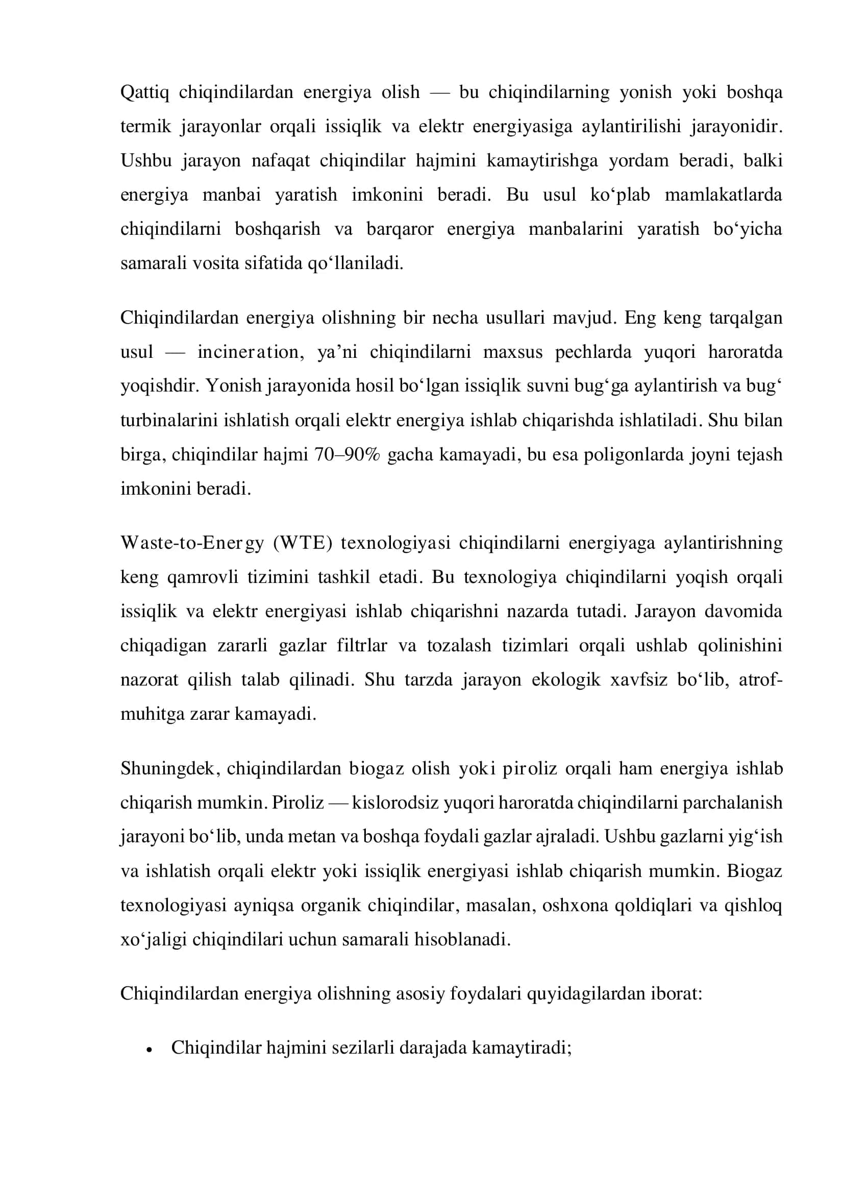 Qattiq chiqindilardan energiya olish 2