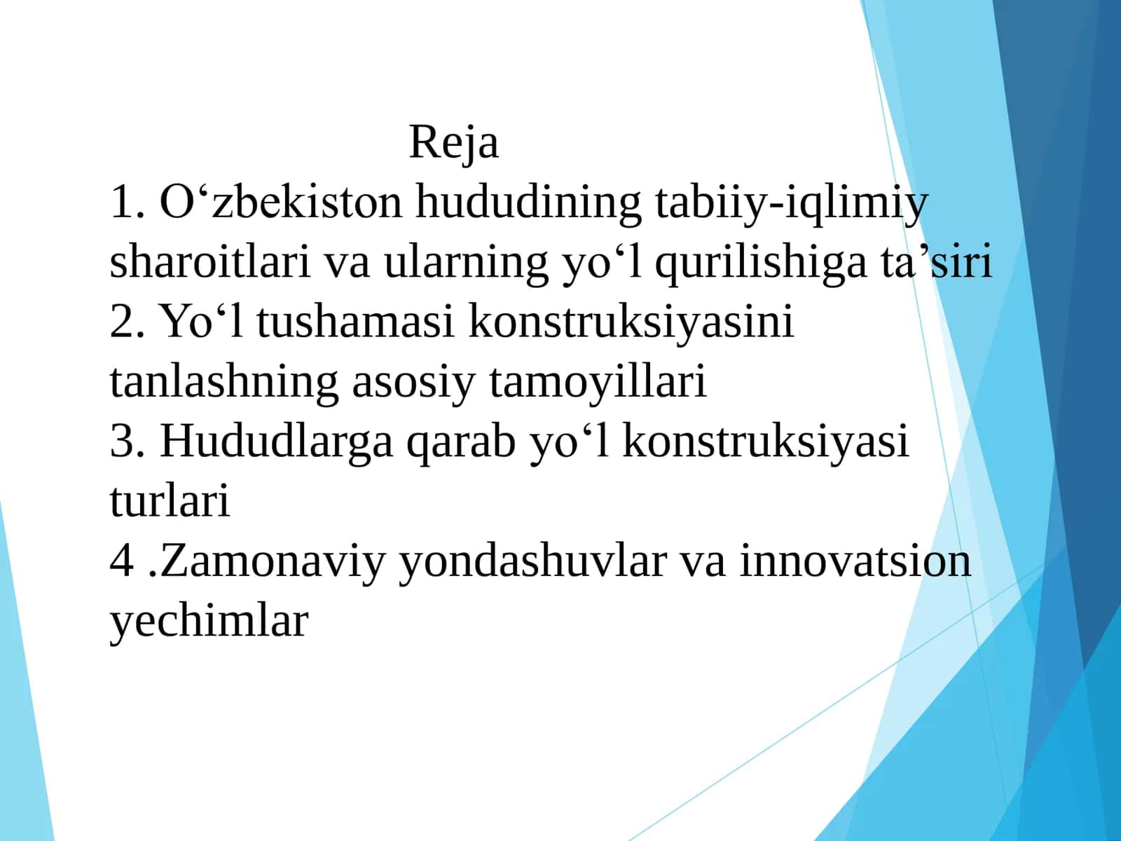 O'zbekiston Respublikasi hududiy sharoitidan kelib chiqib yo'l tushamasi konstruksiyalarini tanlash tamoillari 2
