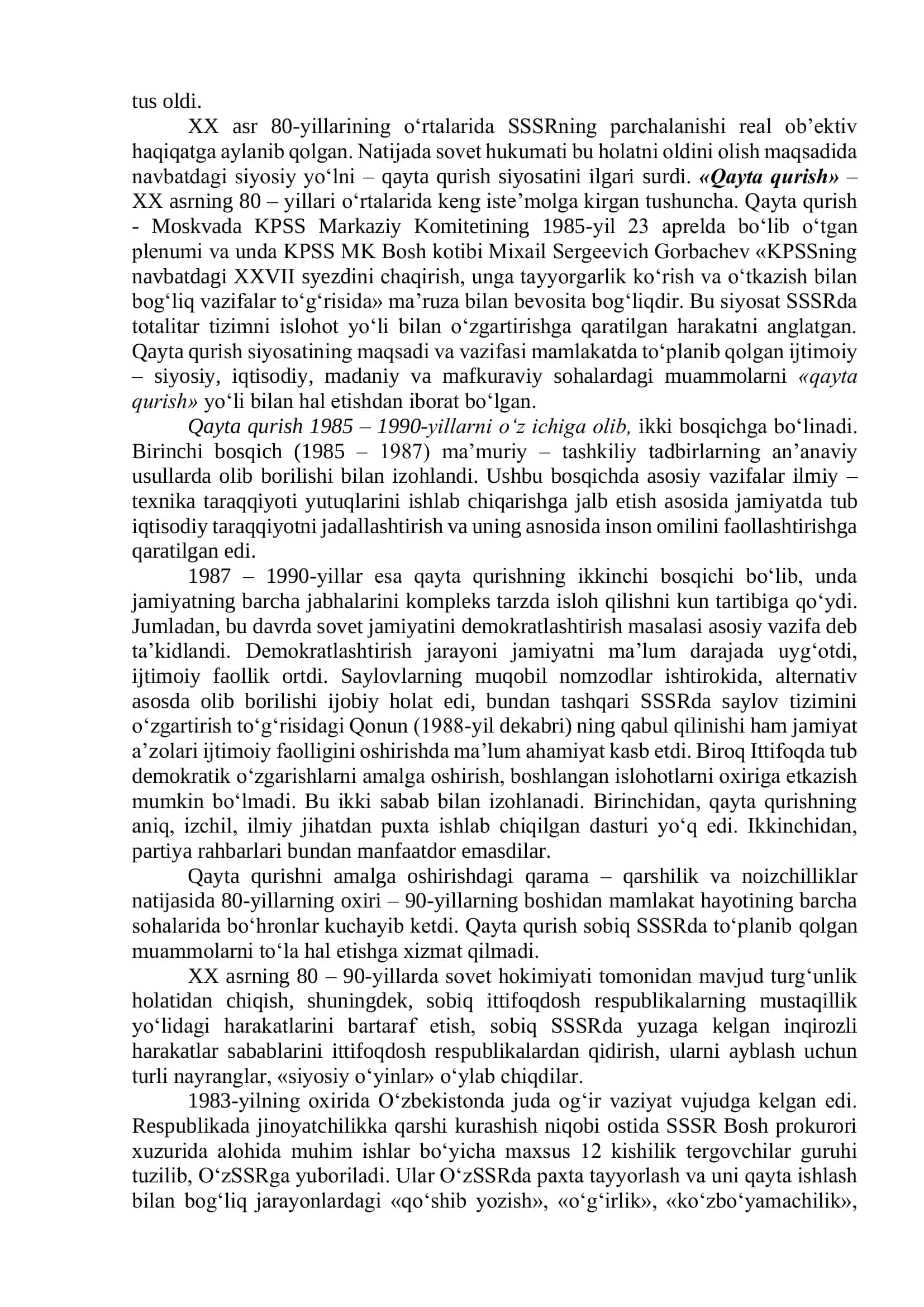 3-mavzu: Mustaqillikka erishish arafasida O‘zbekistondagi 2