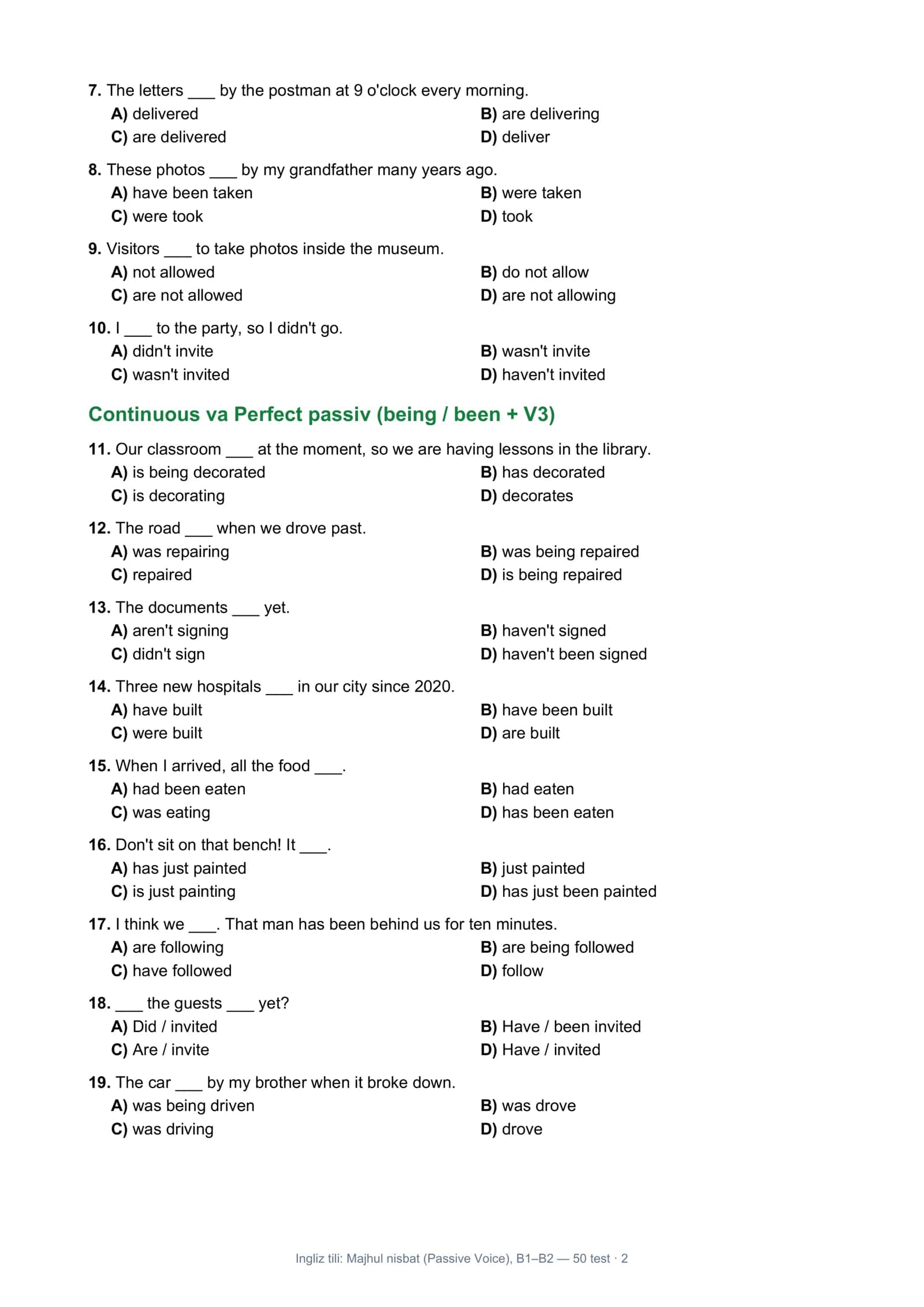 Ingliz tili: Majhul nisbat (Passive Voice), B1–B2 2