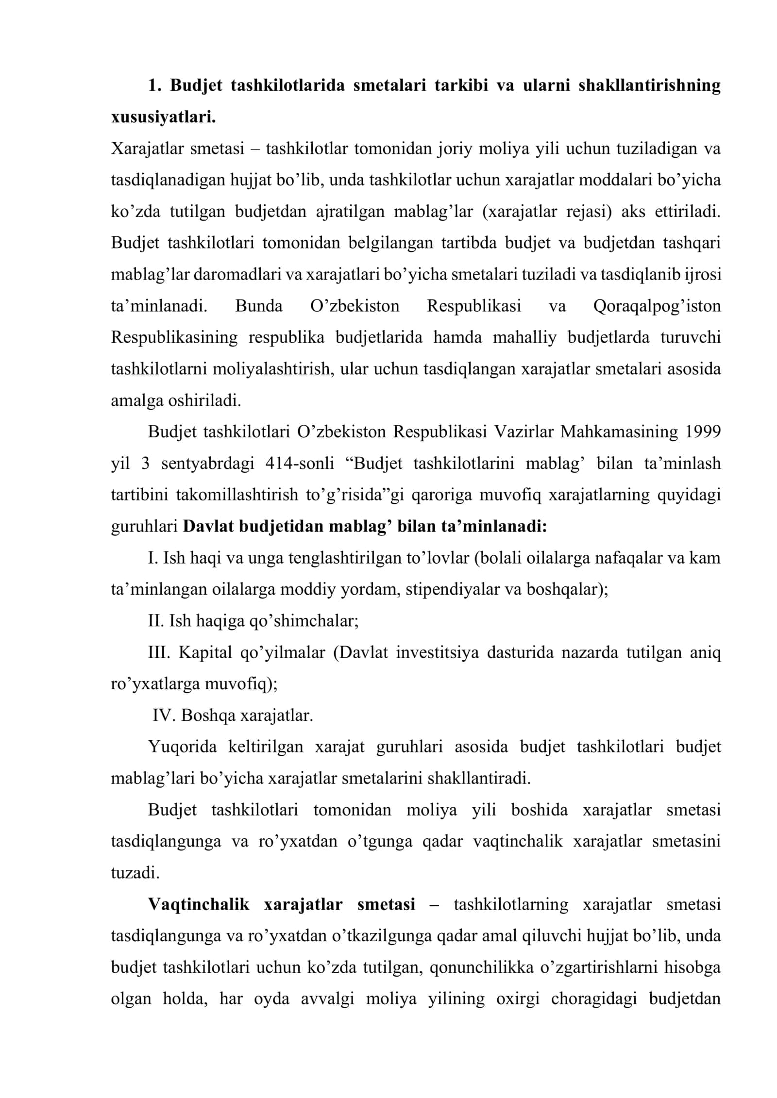 Byudjet tashkilotlarida smetalar hamda shtatlar jadvalini tuzish, tasdiqlash va taqdim etish tartibi 2
