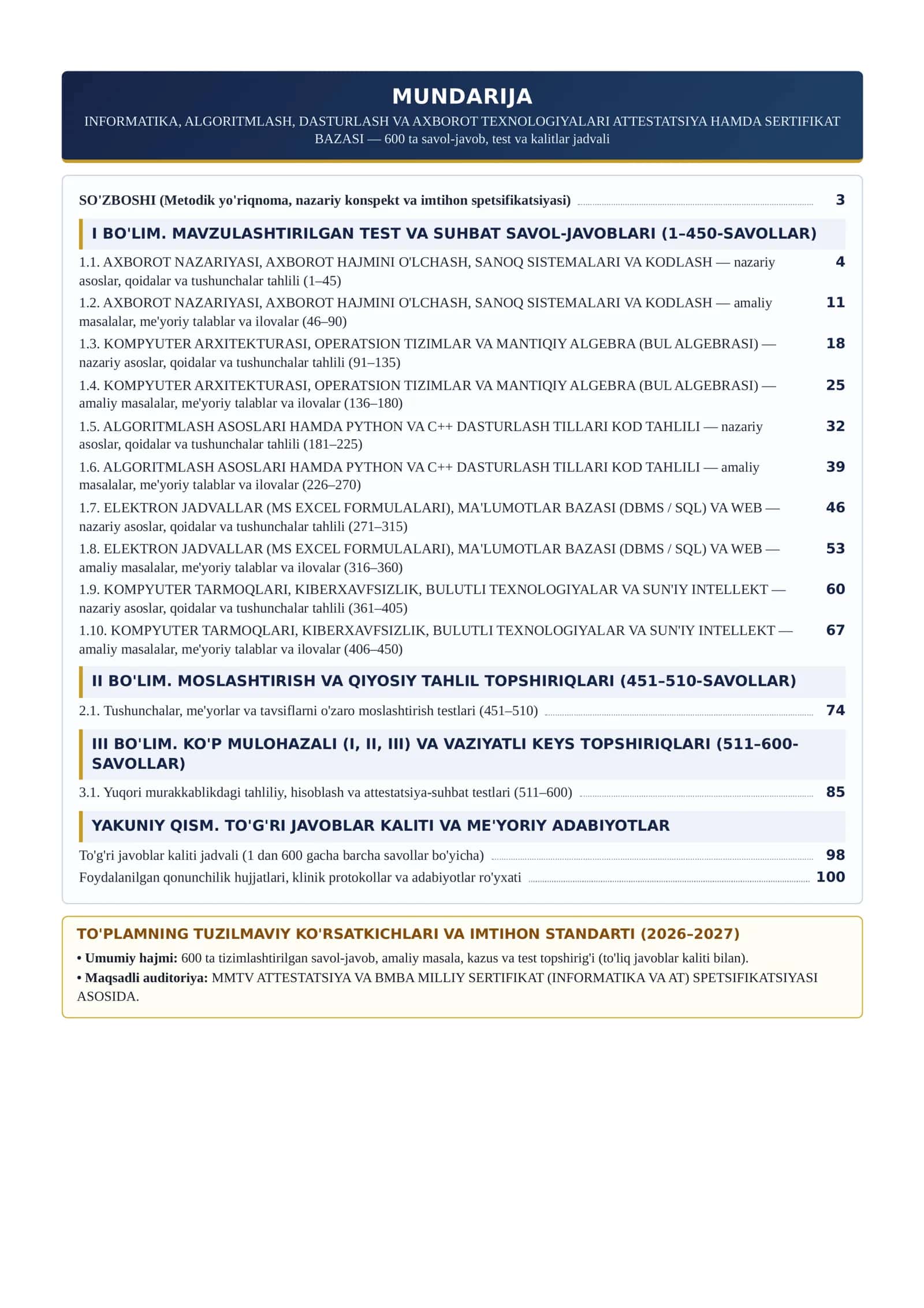 INFORMATIKA, ALGORITMLASH, DASTURLASH VA AXBOROT TEXNOLOGIYALARI ATTESTATSIYA HAMDA SERTIFIKAT 2