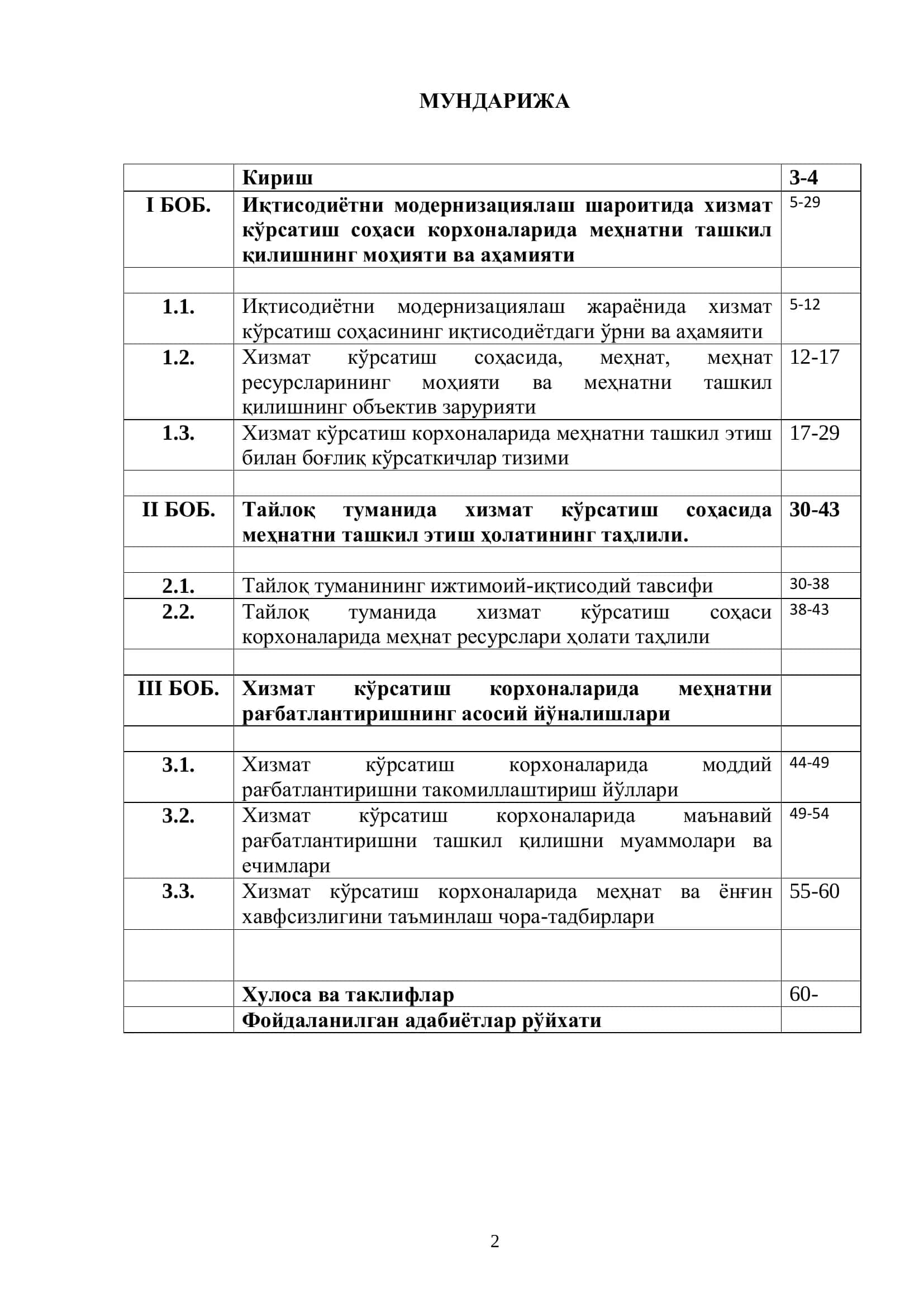 БИТИРУВ “ТАЙЛОҚ ТУМАНИ ХИЗМАТ КЎРСАТИШ СОҲАСИ КОРХОНАЛАРИДА МЕҲНАТНИ ТАШКИЛ ҚИЛИШНИ ТАКОМИЛЛАШТИРИШ ЙЎЛЛАРИ” 2