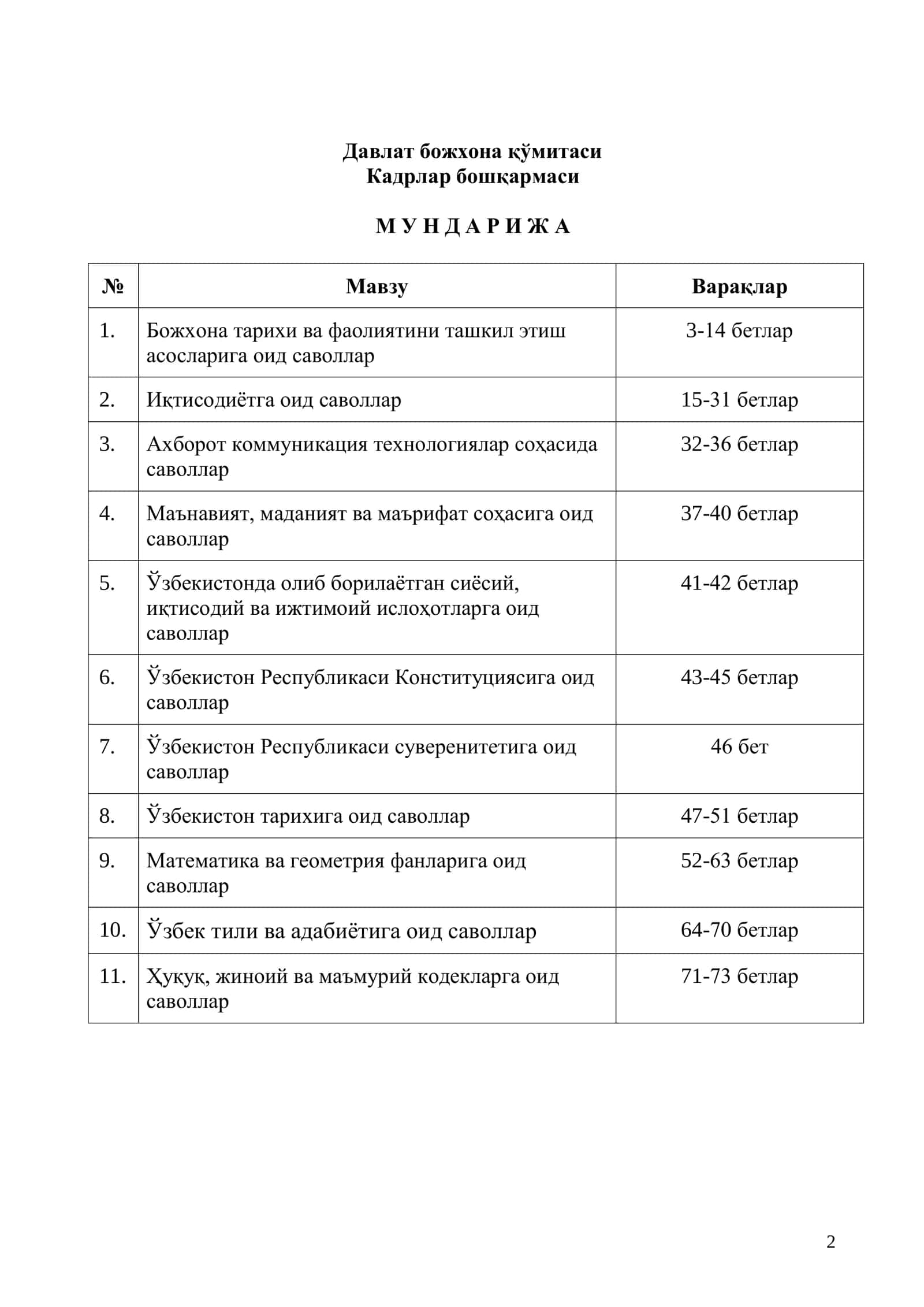 Божхона тарихи ва фаолиятини ташкил этиш асосларига оид саволлар 2