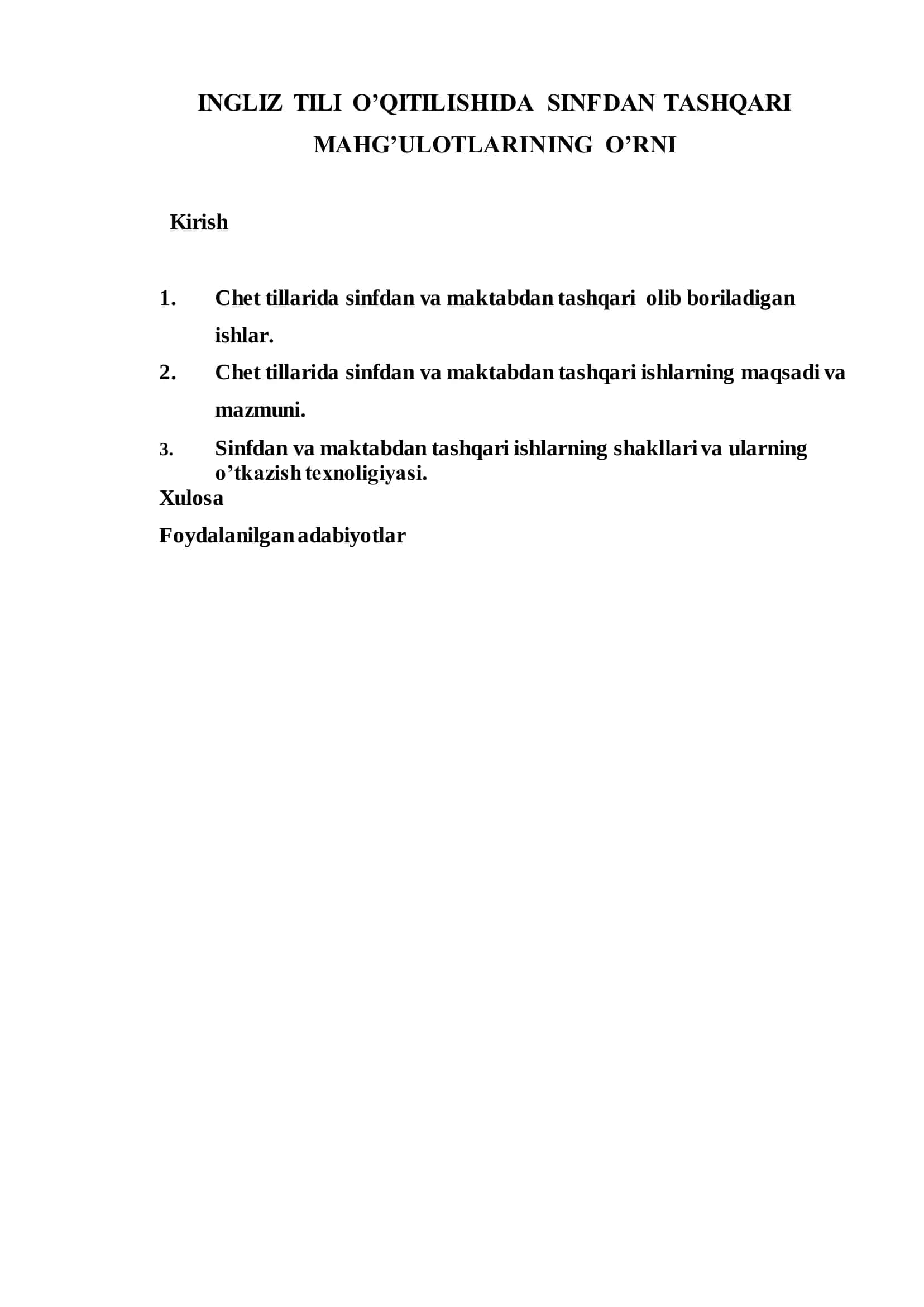 INGLIZ TILI O’QITILISHIDA SINFDAN TASHQARI MAHG’ULOTLARINING O’RNI 2
