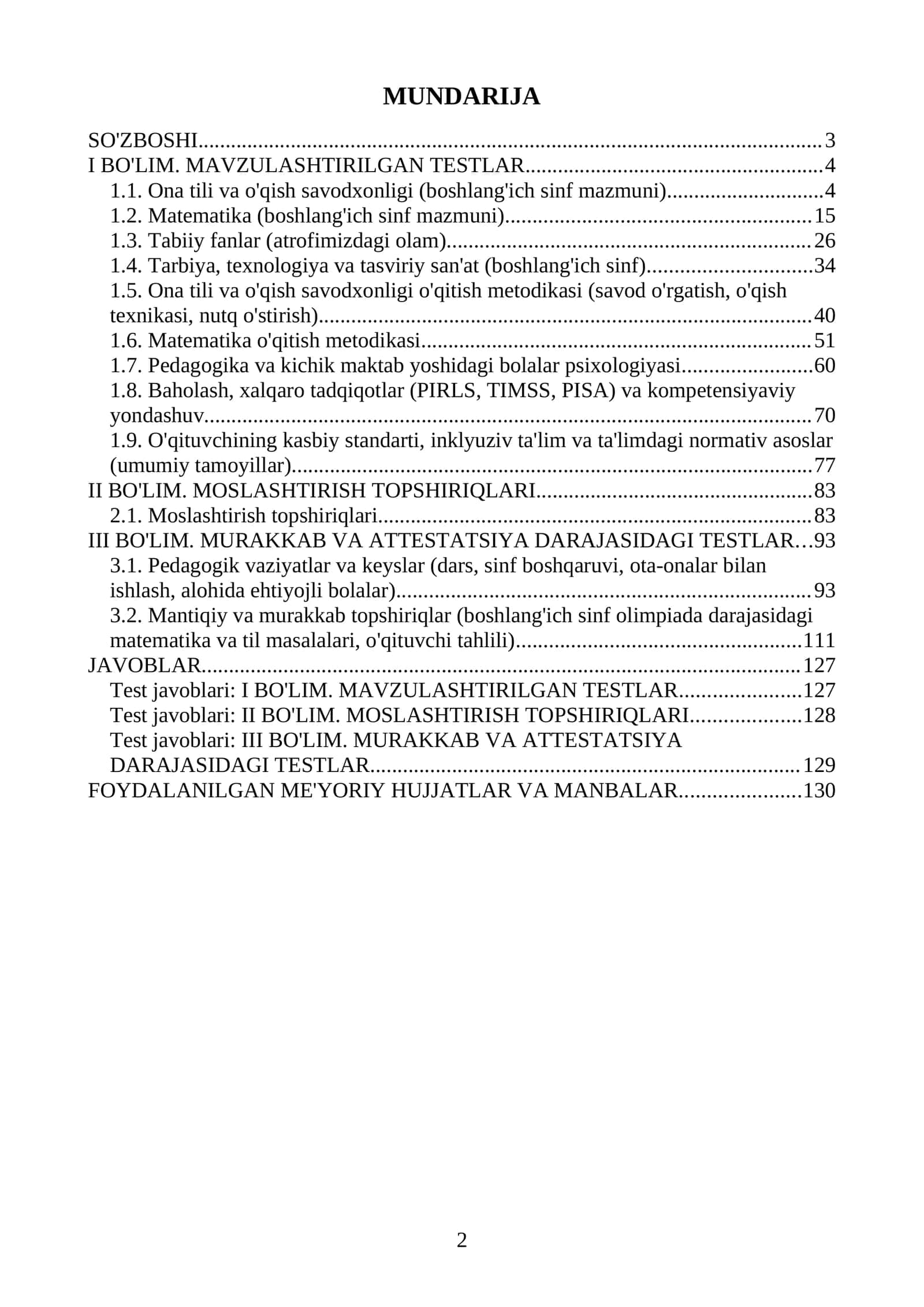 Boshlabg'ich ta'lim Milliy sertifikat va Milliy attestatsiya savollari bazasi 1000 ta test. 2