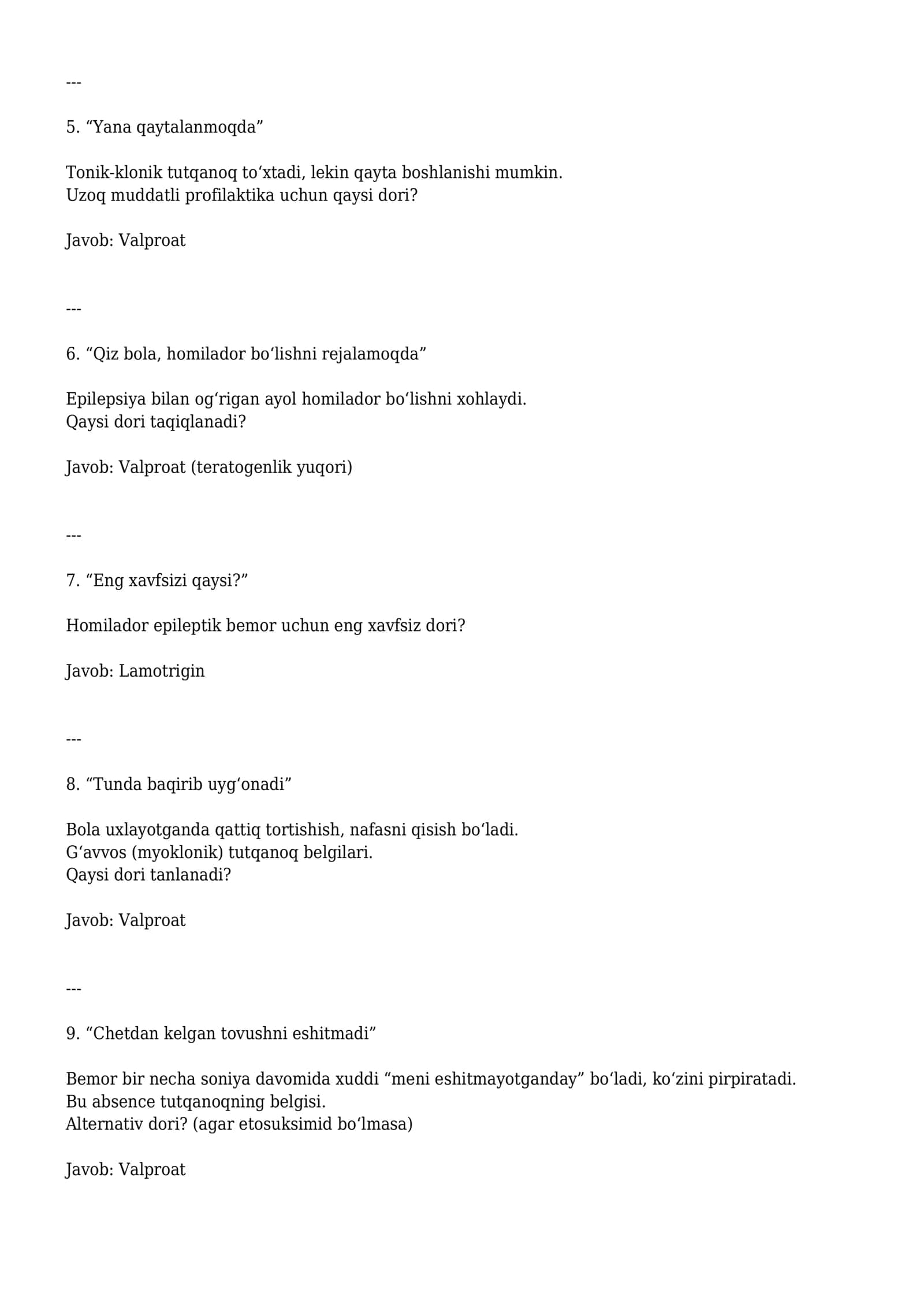 Epilepsiyaga vositalar. 2