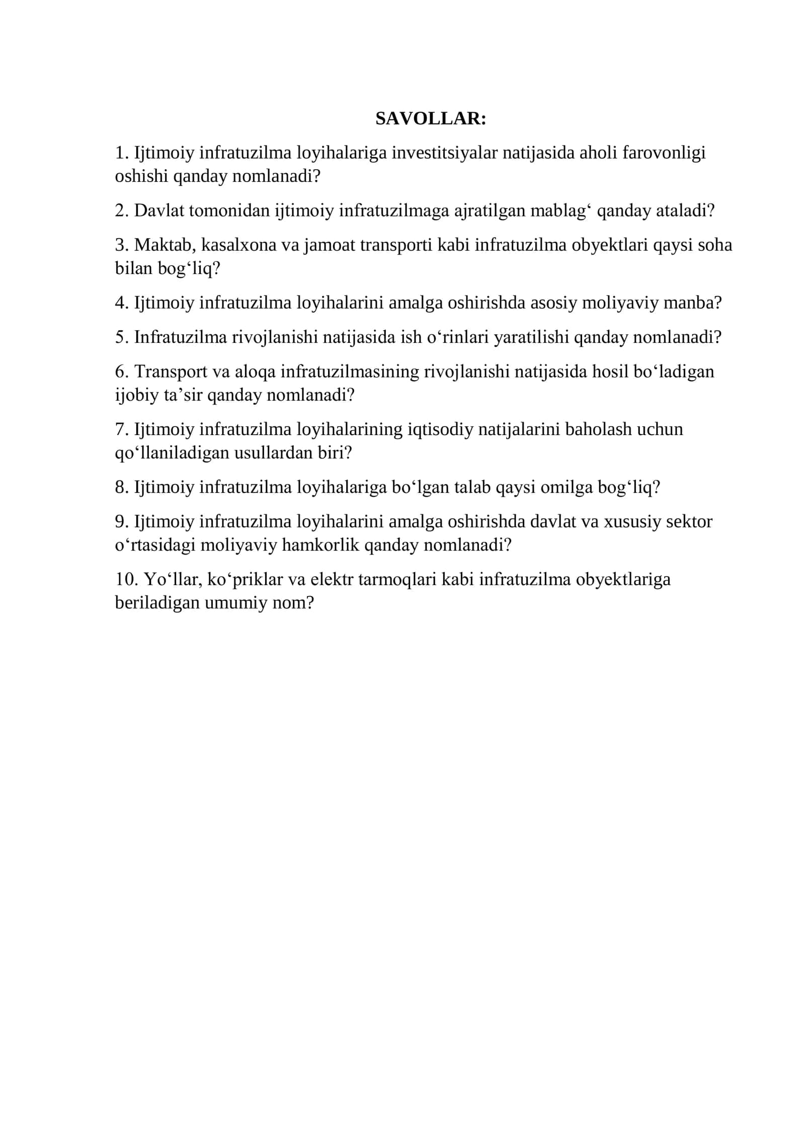 IJTIMOIY INFRATUZILMA LOYIHALARINING IQTISODIY NATIJALARI 2