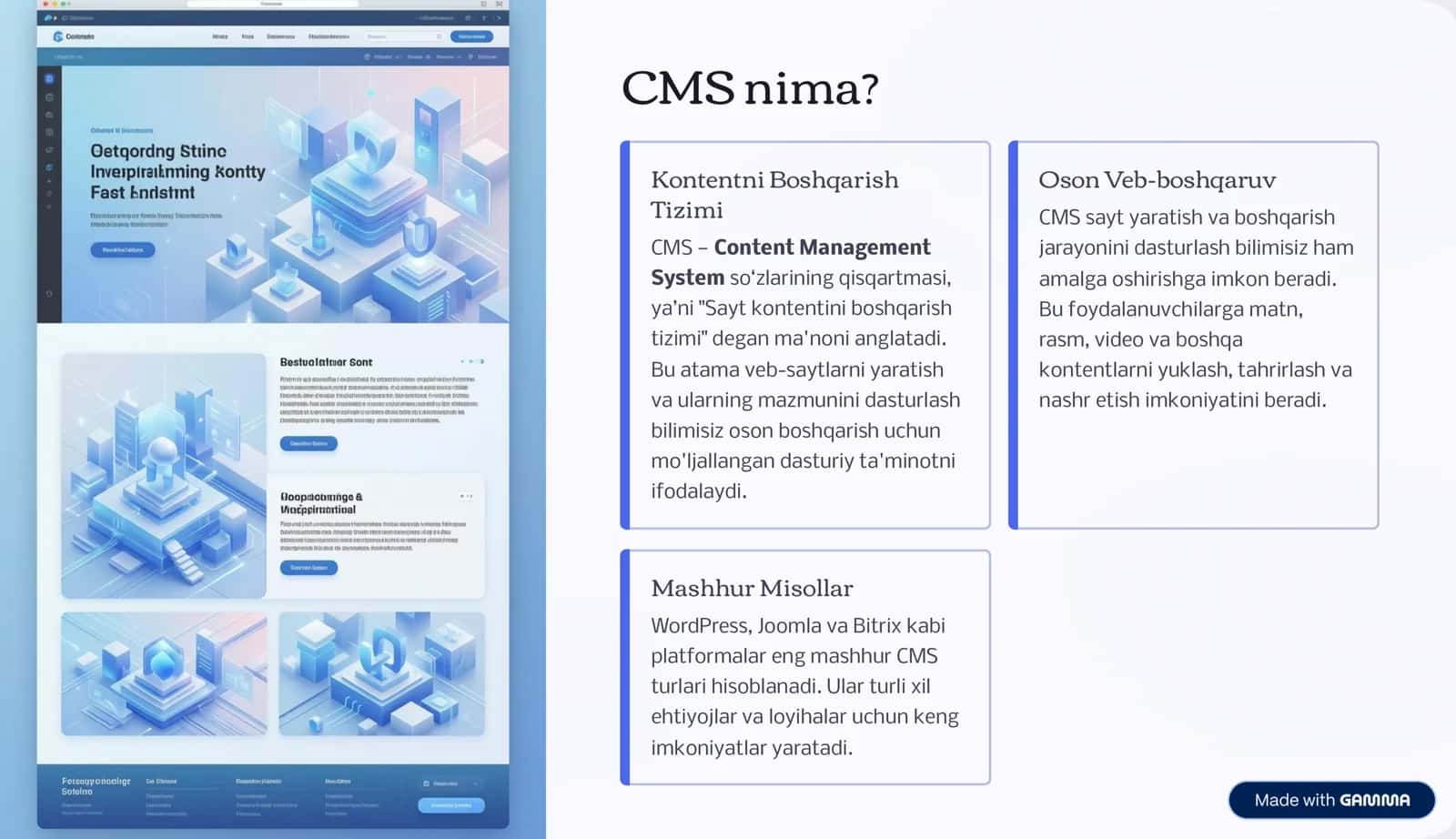 CMS: Kontentni Boshqarish Tizimi haqida 2