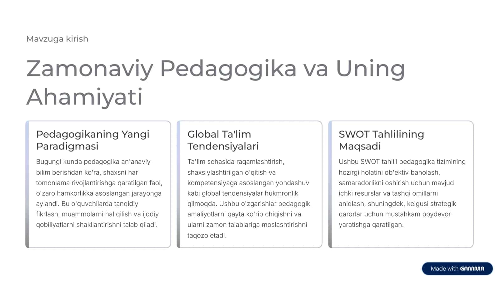 Pedagogikaning Taraqqiyot Tendensiyalari: SWOT Tahlilida 2
