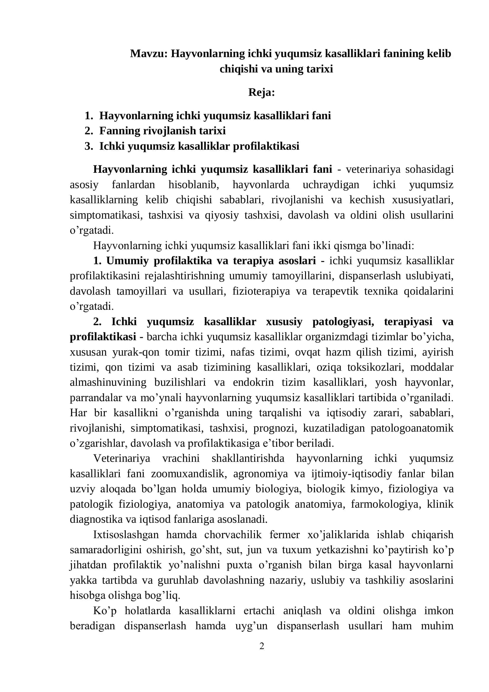 Hayvonlarning Ichki Yuqumsiz Kasalliklari Fanining Kelib Chiqishi va Uning Tarixi 2
