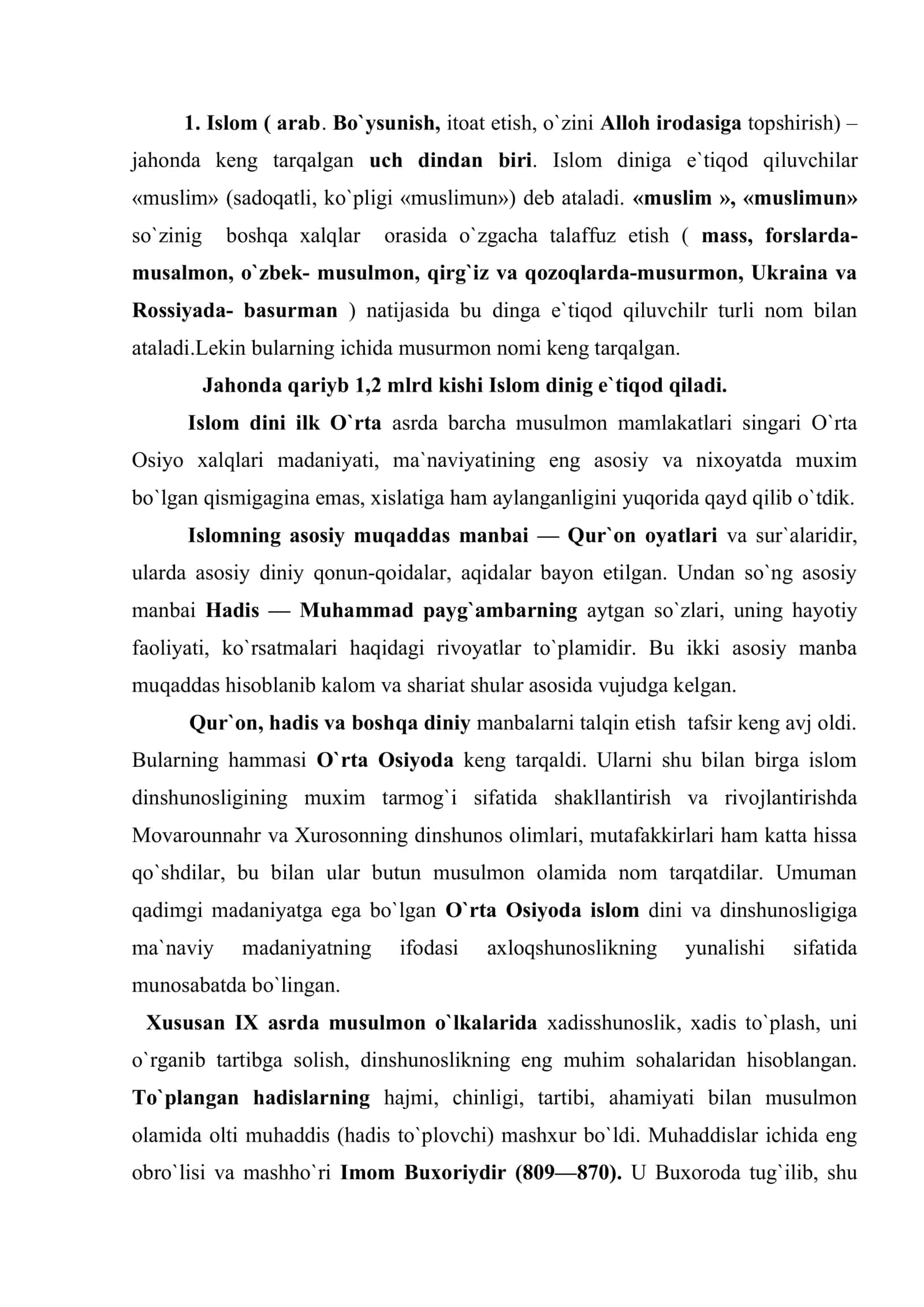 IX-XII asrda musulmon uyg`onish davri. Sharq olimlarining dunyo ilmiy tafakkuri taraqqiyotiga qo`shgan hissasi 2