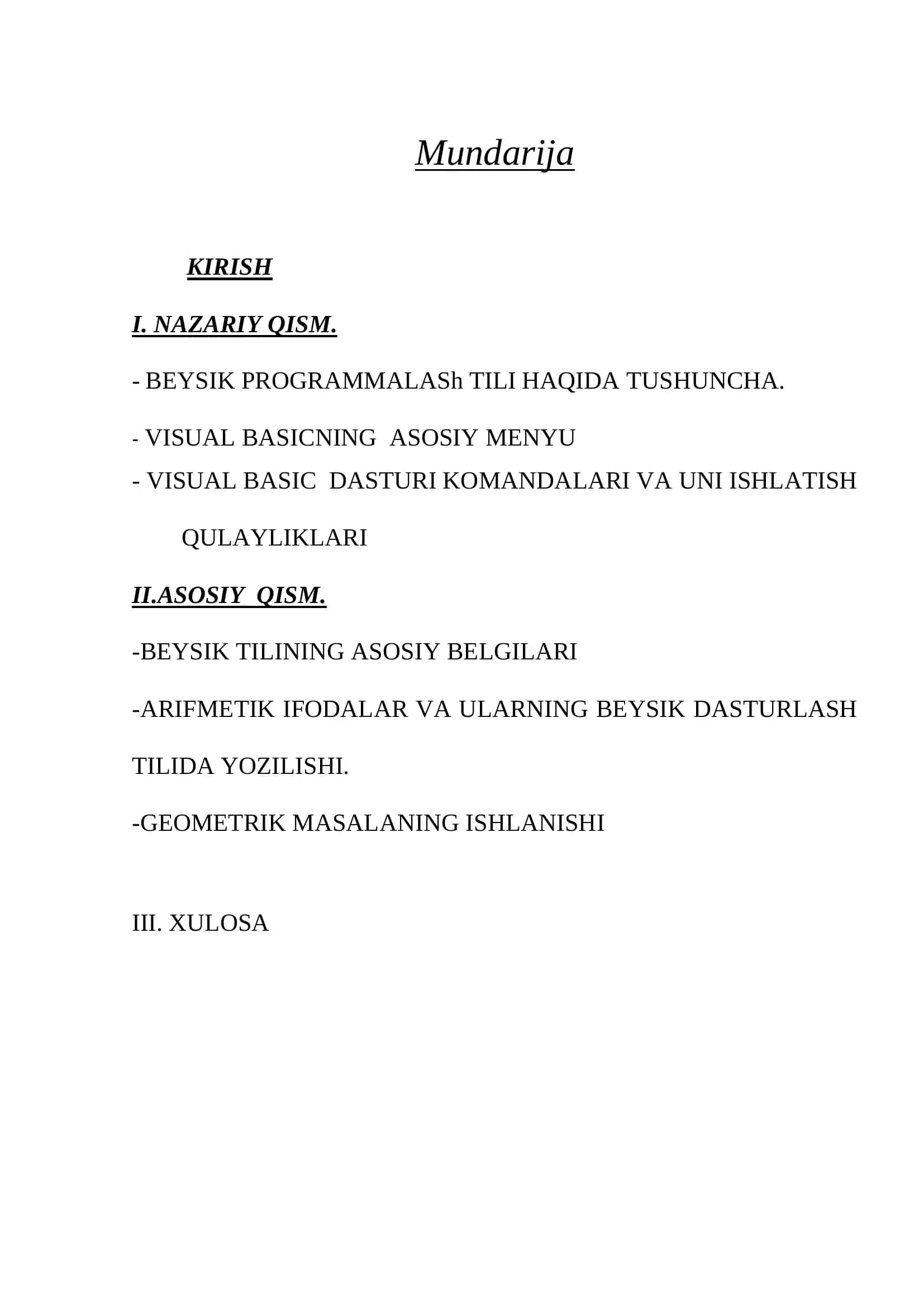 Visual Basic daslurlash tilida geometrik masalalarini yechish 2