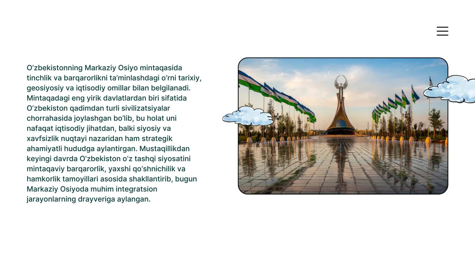O'zbekistonning Markaziy Osiyoda tinchlik va barqarorlikni ta'minlashdagi o'rni 2