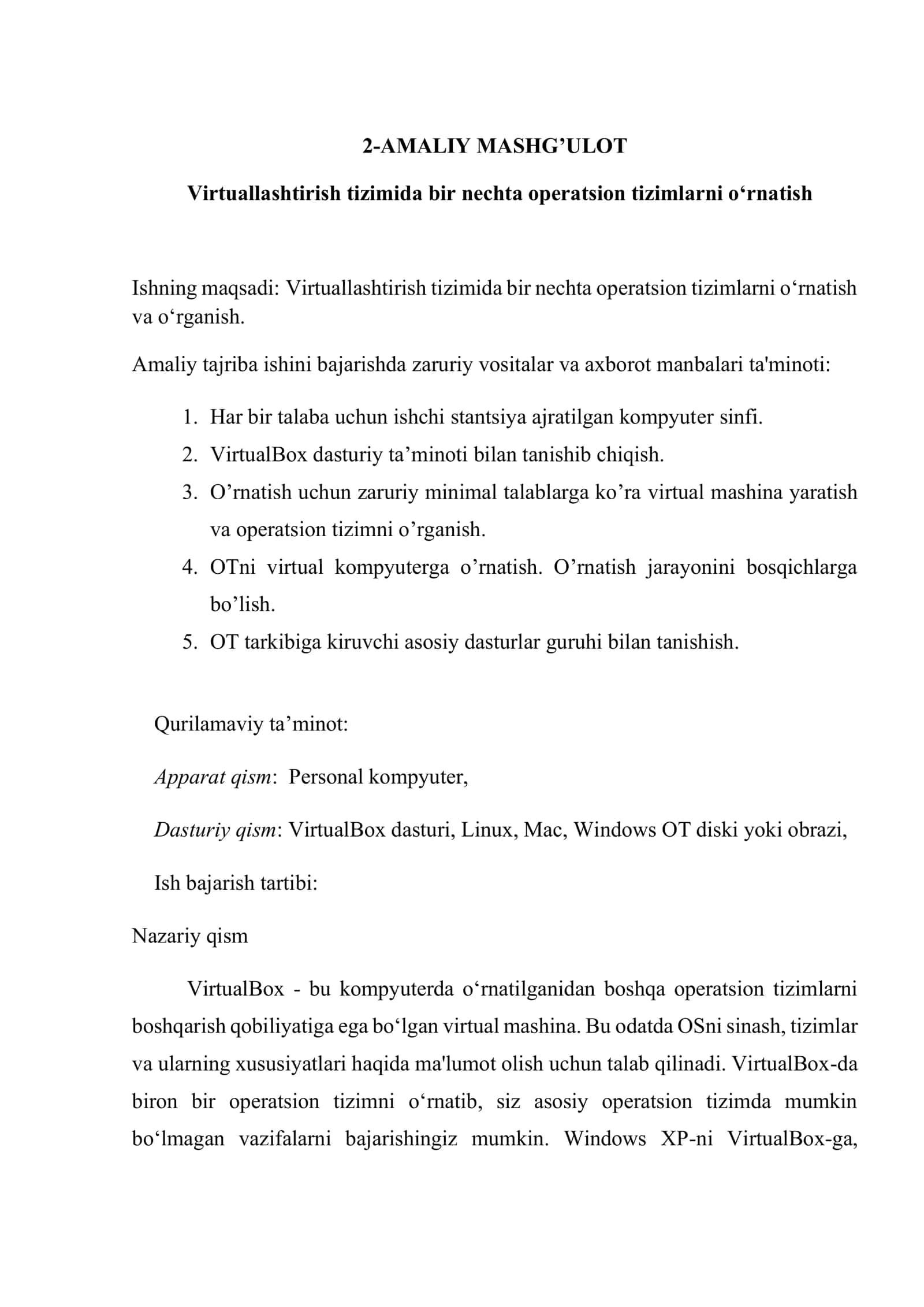 Amaliy ish: Operatsion tizim 2