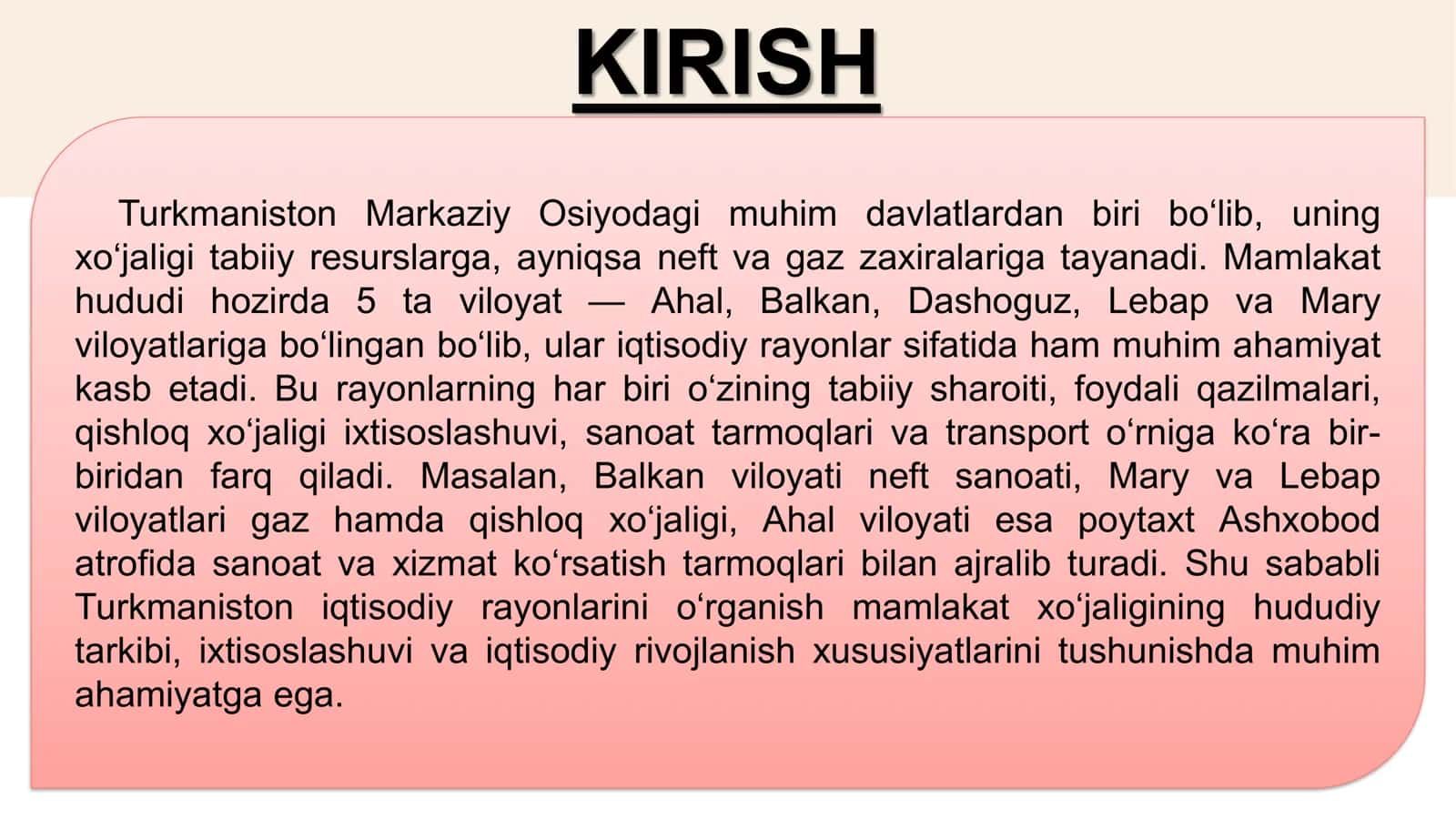 TURKMANISTON IQTISODIY RAYONLARI 2