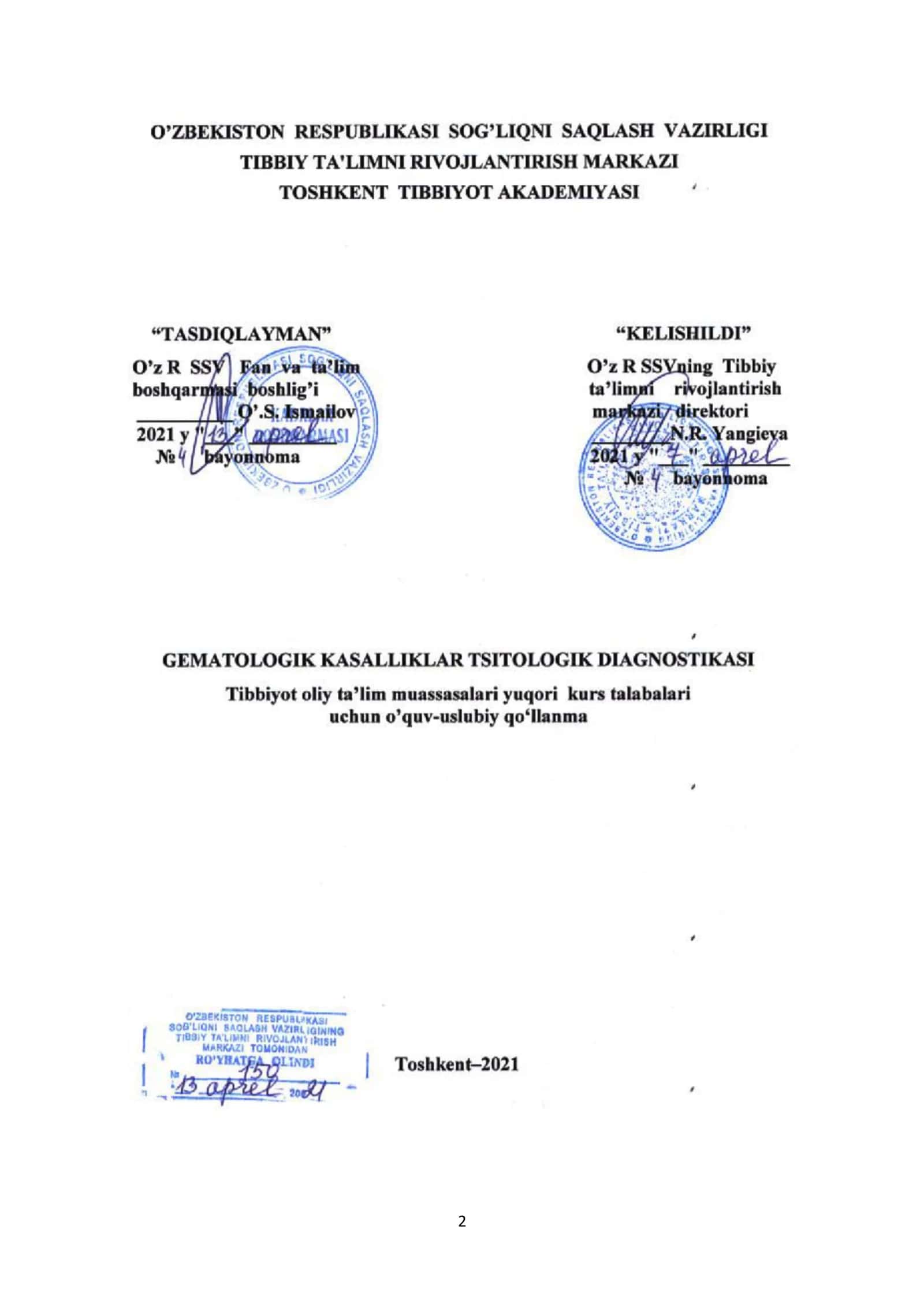 Gematologiya, transfuziologiya va labaratoriya ishi 2